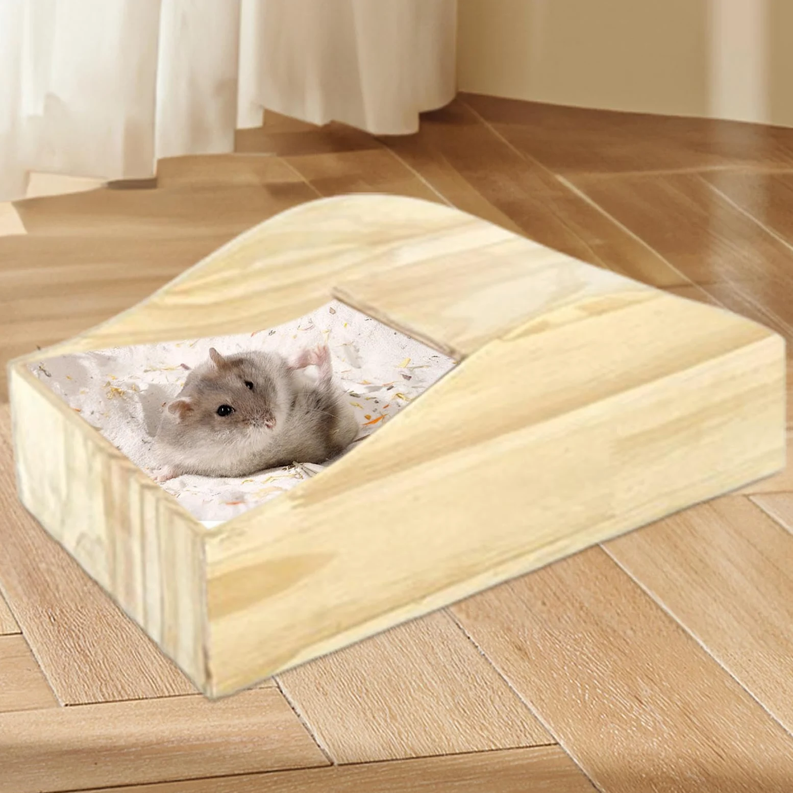 Caja de Arena para Baño de Hámster, Refugio para Ducha de Animales Pequeños, Baño para Mascotas Pequeñas, Contenedor de Arena para Baño, Madera para a, L