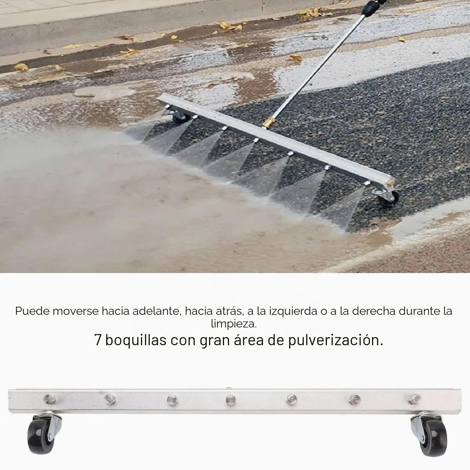 Escoba de Agua para Lavadora a Presión de 25,59 Pulgadas, Accesorio para Lavadora a Presión del Tren de Rodaje de 7 Orificios y 4000 PSI, Limpiador de Tren de Rodaje con Conector