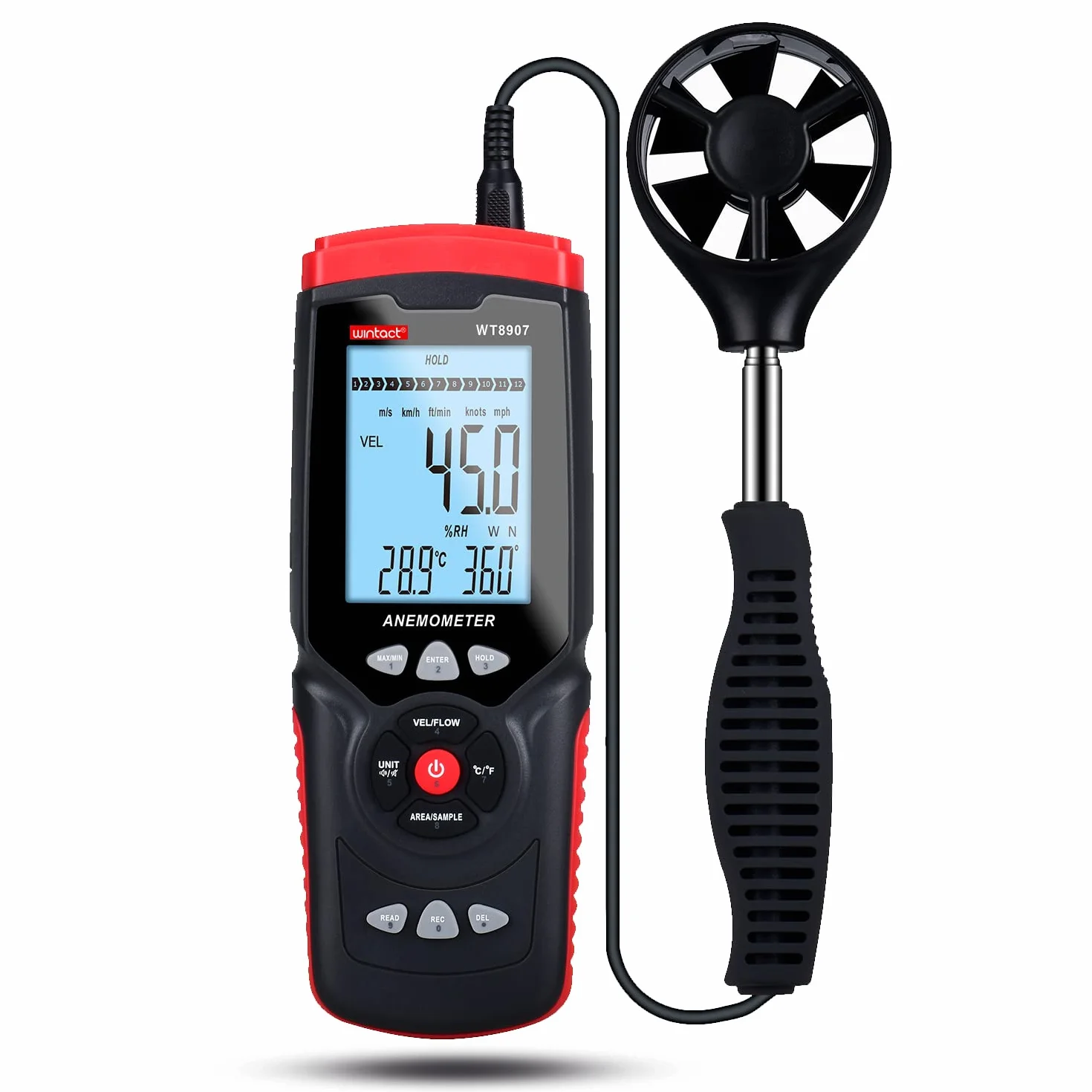 Wintact Estación meteorológica Anemómetro Medidor de velocidad del viento Registrador de datos con dirección del viento Volumen del viento Temperatura Humedad y software para PC