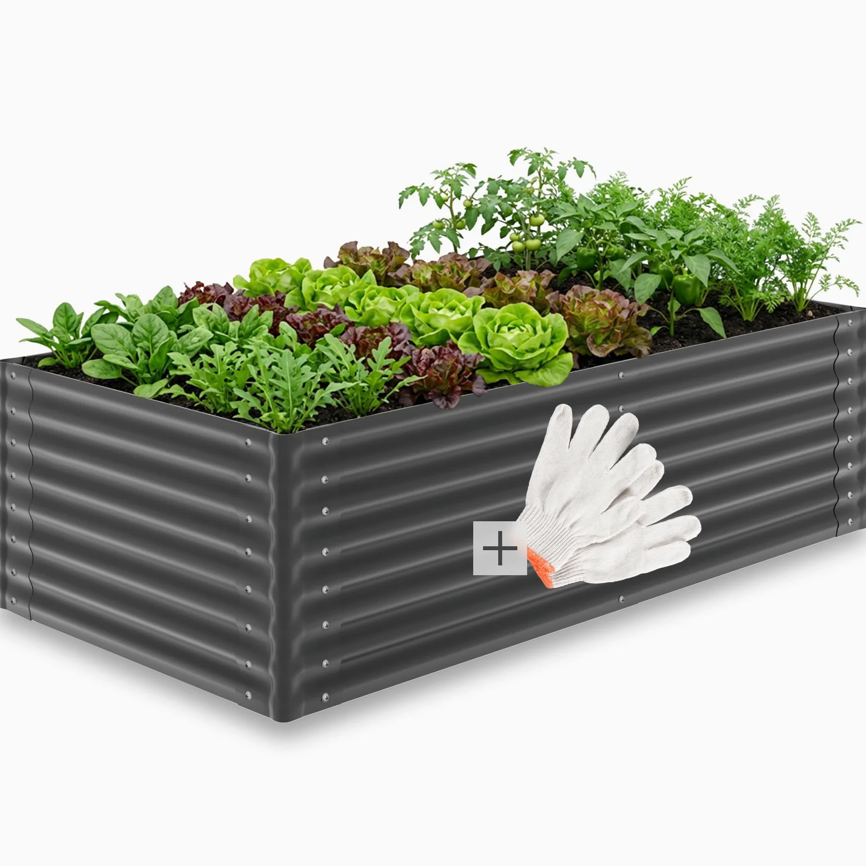 tectake® Bancal Elevado de 200 x 100 x 62 cm, 1200L, para Huerto Urbano, Jardineras Exterior Grandes, Maceteros Grandes Exterior, Jardin, Macetero Grande, con Guantes, Suelo Abierto, Malla Metalica