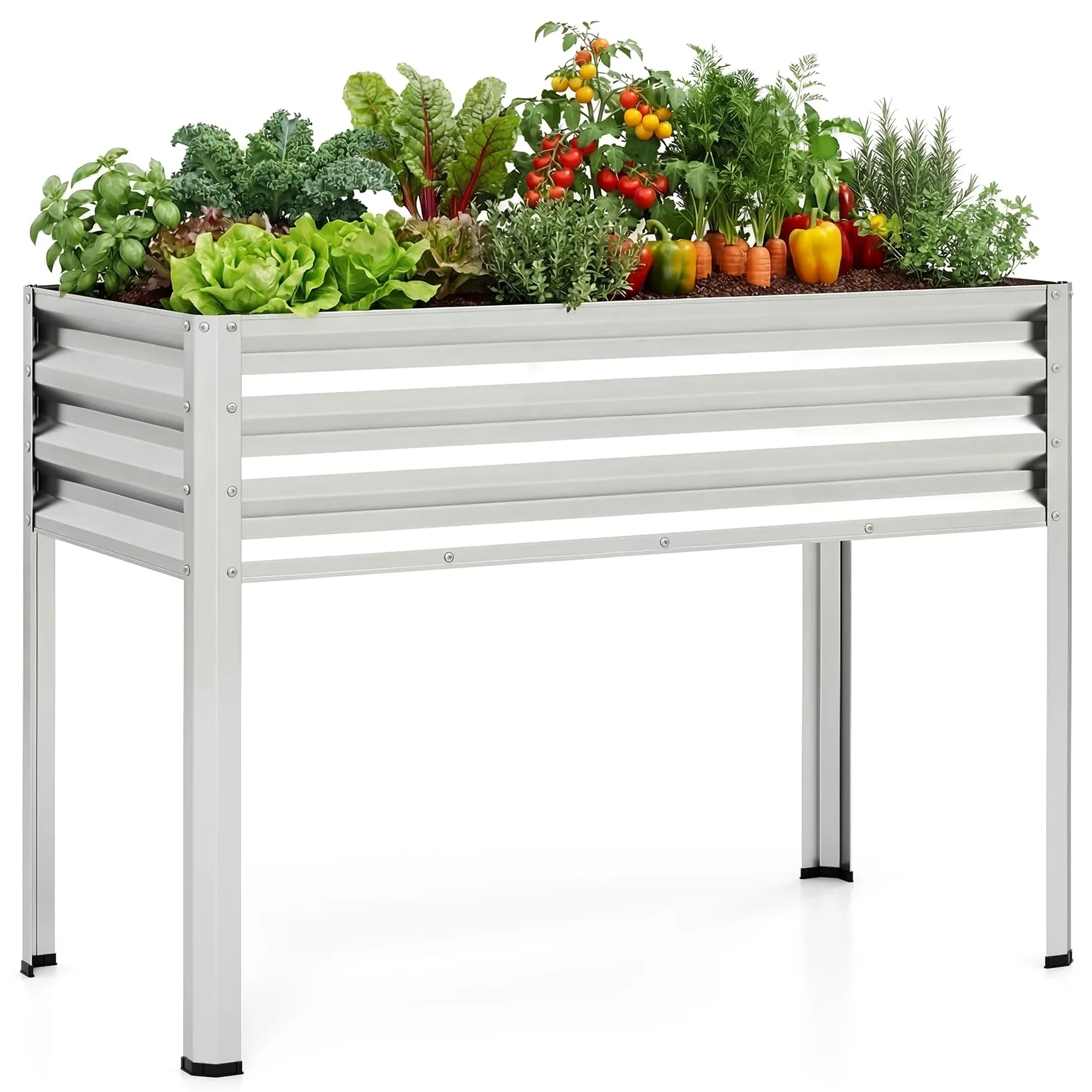 COSTWAY Huerto Urbano Terraza, Cama Elevada de Jardín de Metal con Recubrimiento Electroforético y Orificios de Drenaje, Jardinera Exterior Grande para Verdura, Flor, Fruta, 112x55x81 cm (Plateado)
