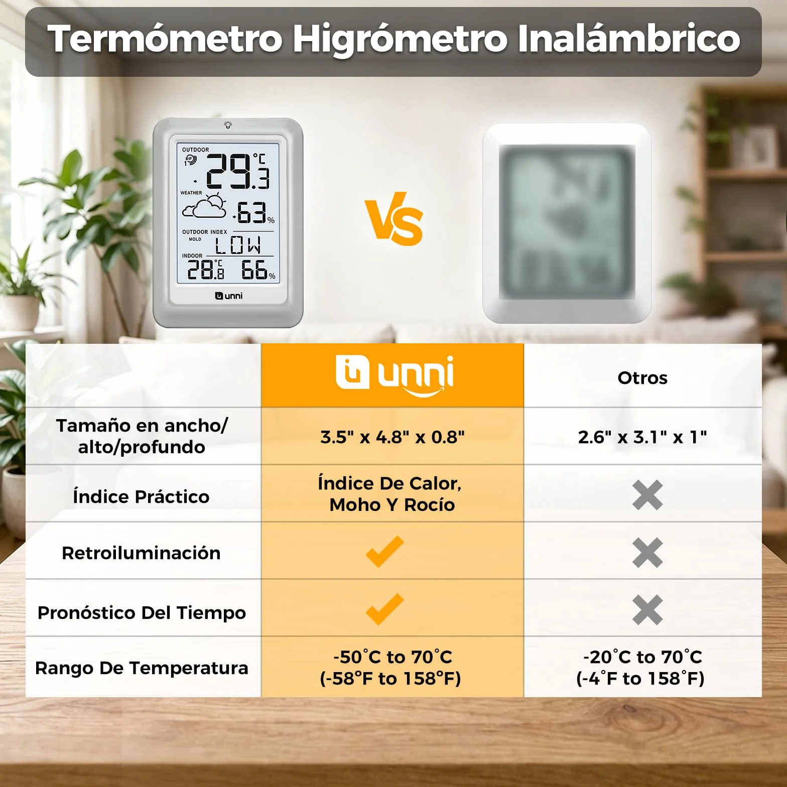 Termómetro inalámbrico para interiores y exteriores funciona con baterías, Sensor remoto de 100 m de alcance y pantalla con retroiluminación
