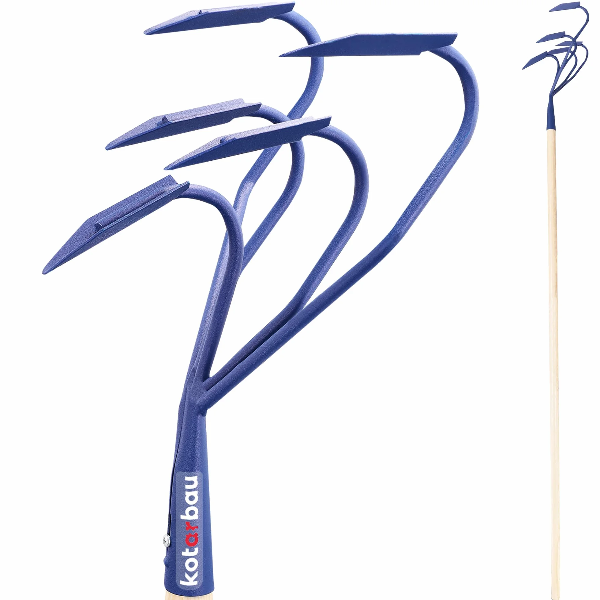 KOTARBAU® Cultivador para jardín 175 cm, Aireador manual 5 dientes curvos, Mango de madera, Herramienta de jardinería para mullir y airear la tierra, Garra de jardín para aflojar la tierra, Extirpador