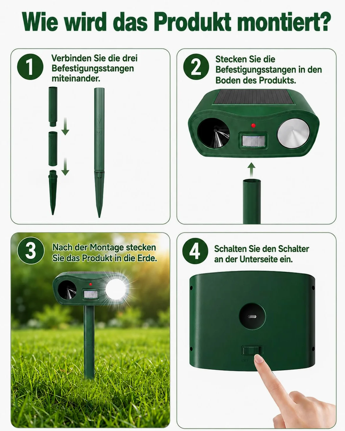 Ahuyentador de gatos ultrasónico solar y relámpago, repelente de topos IPX4, resistente al agua, para jardín, eficaz contra gatos, ratones, perros, pájaros y plagas