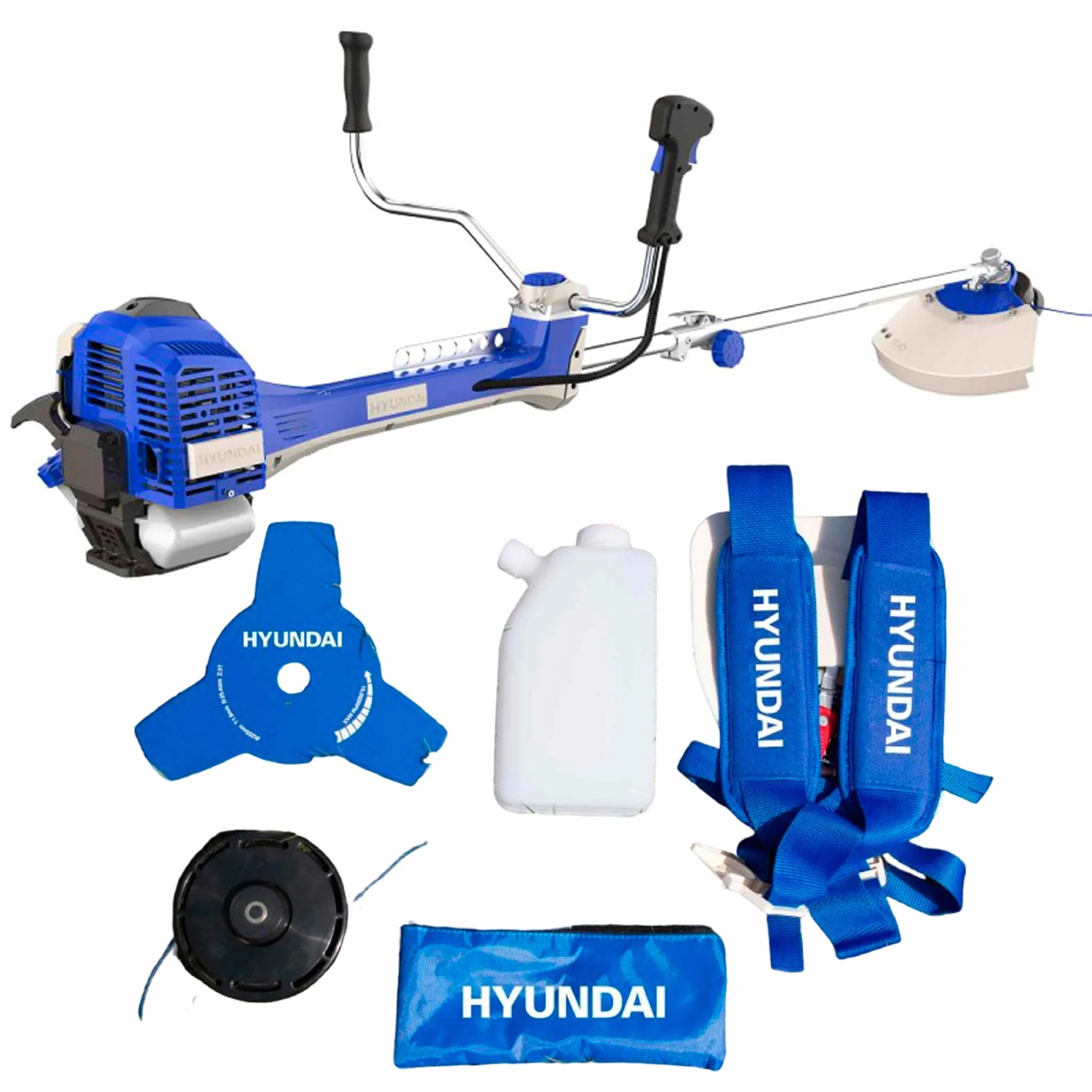 Hyundai Desbrozadora Gasolina Profesional Alta Potencia para Césped Denso - Cortacésped a Gasolina con Sistema Antivibración para Mayor Comodidad - Desbrozadora 2 Tiempos para Jardinería Eficiente
