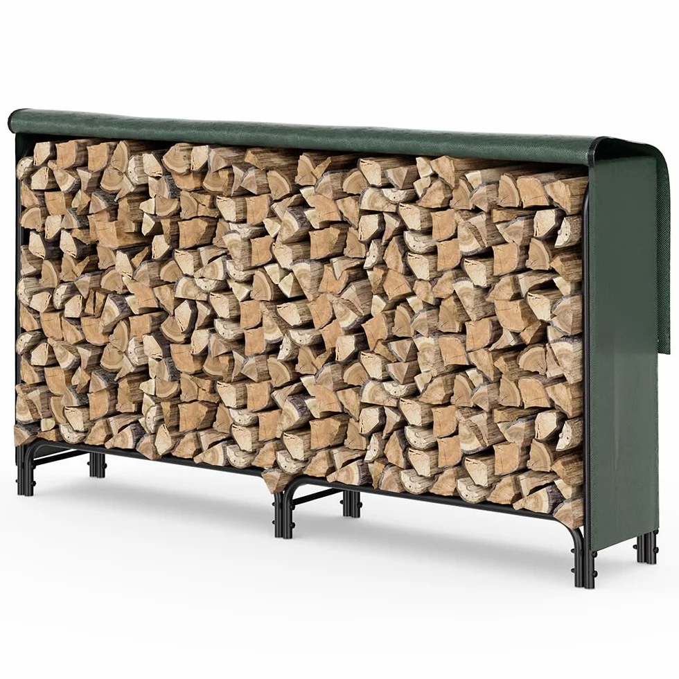 VOUNOT® Soporte de Madera de 2 Metros | Estante de Registro de Chimenea | Registro de leña con Tapa Verde | Soporte de Almacenamiento de Madera para Interiores al Aire Libre