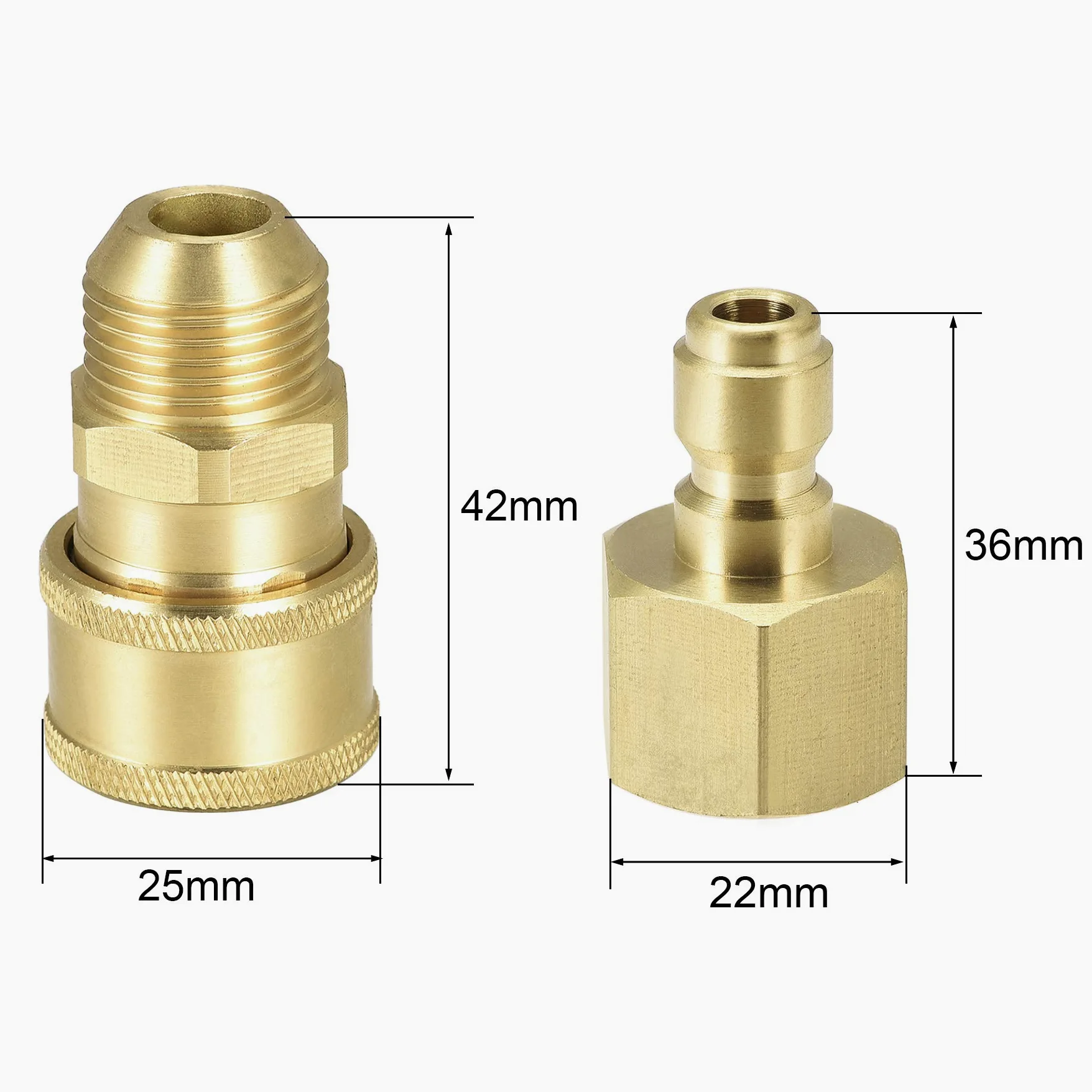 uxcell Juego de accesorios de manguera de jardín de latón de conexión rápida M18 x 1,5 macho y M18 hembra de rosca de manguera de agua adaptador de arandela a presión, 2 juegos