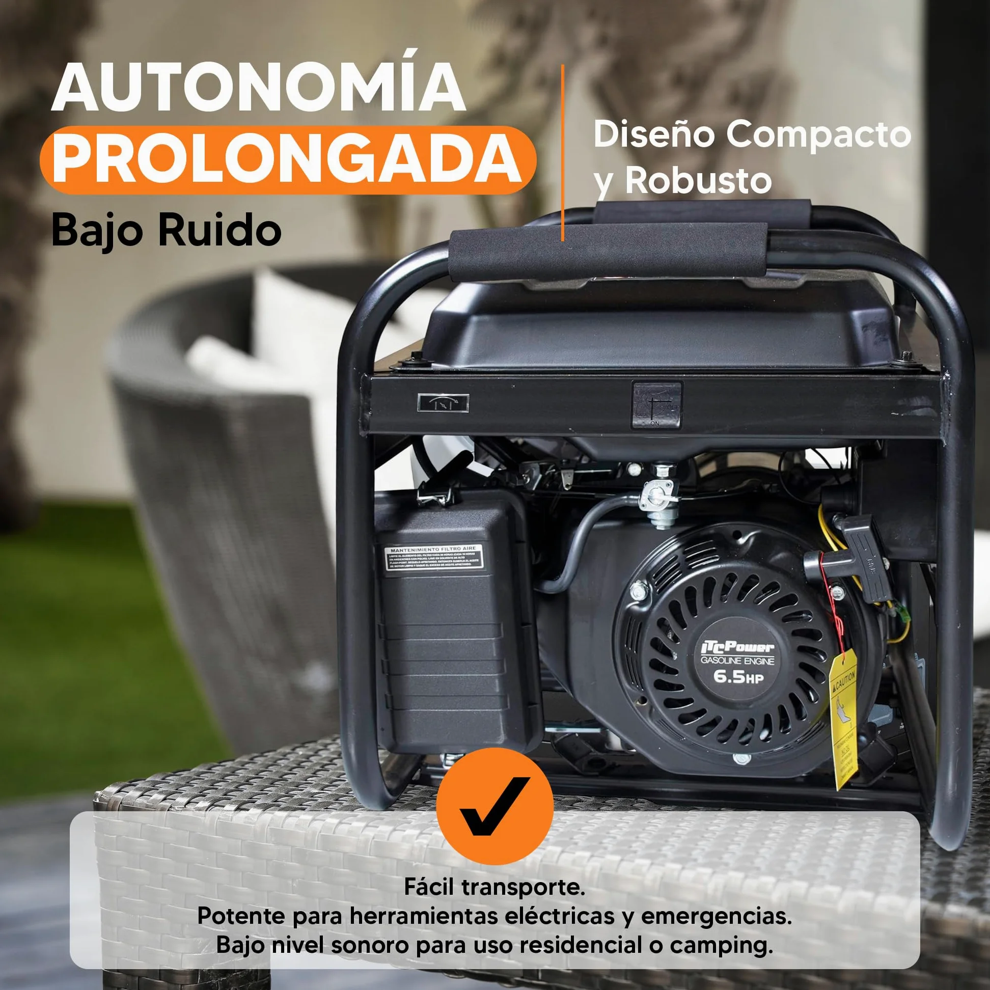ITCPower Generador Gasolina Silencioso 2,8KW para Emergencias Domésticas - Generador Eléctrico Portátil 230V para Herramientas y Camping - Generador 4 Tiempos con Gran Autonomía y Bajo Ruido