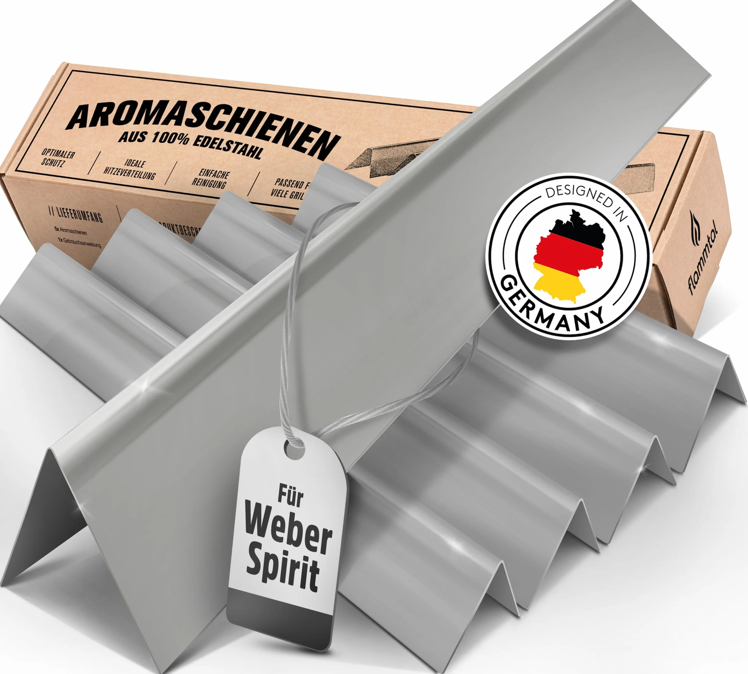 flammtal - Rieles aromáticos FLAVE [5 unidades] - Para Weber Spirit 7636 [310/320/330] - Barras de sabor de alta calidad para Weber Spirit 320 a partir de 2013 - Acero inoxidable - Cubierta ideal para