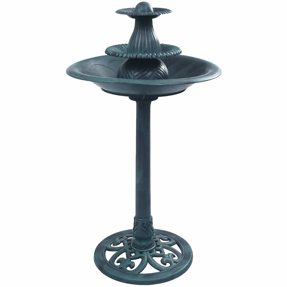 vidaXL Fuente de Jardín para Pájaros Bellamente Diseño Decorado de Patio Balcón Pequeña Fuentes de Agua Exterior Plástico Verde 50x91 cm