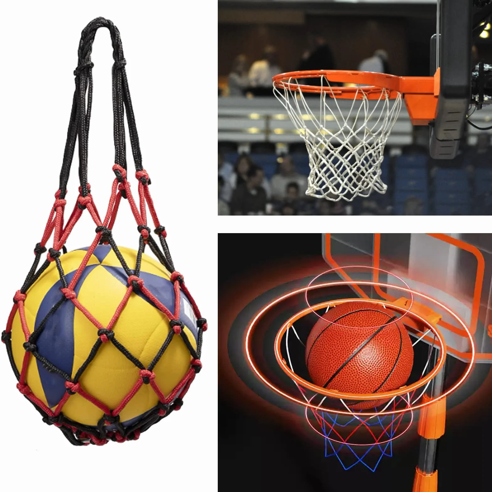 Red de Pelota Portátil, Juego de 2 Bolsas para Redes de Baloncesto, Fútbol, Transporte de Pelota, 2 Pasadores (Azul Blanco + Negro Rojo)