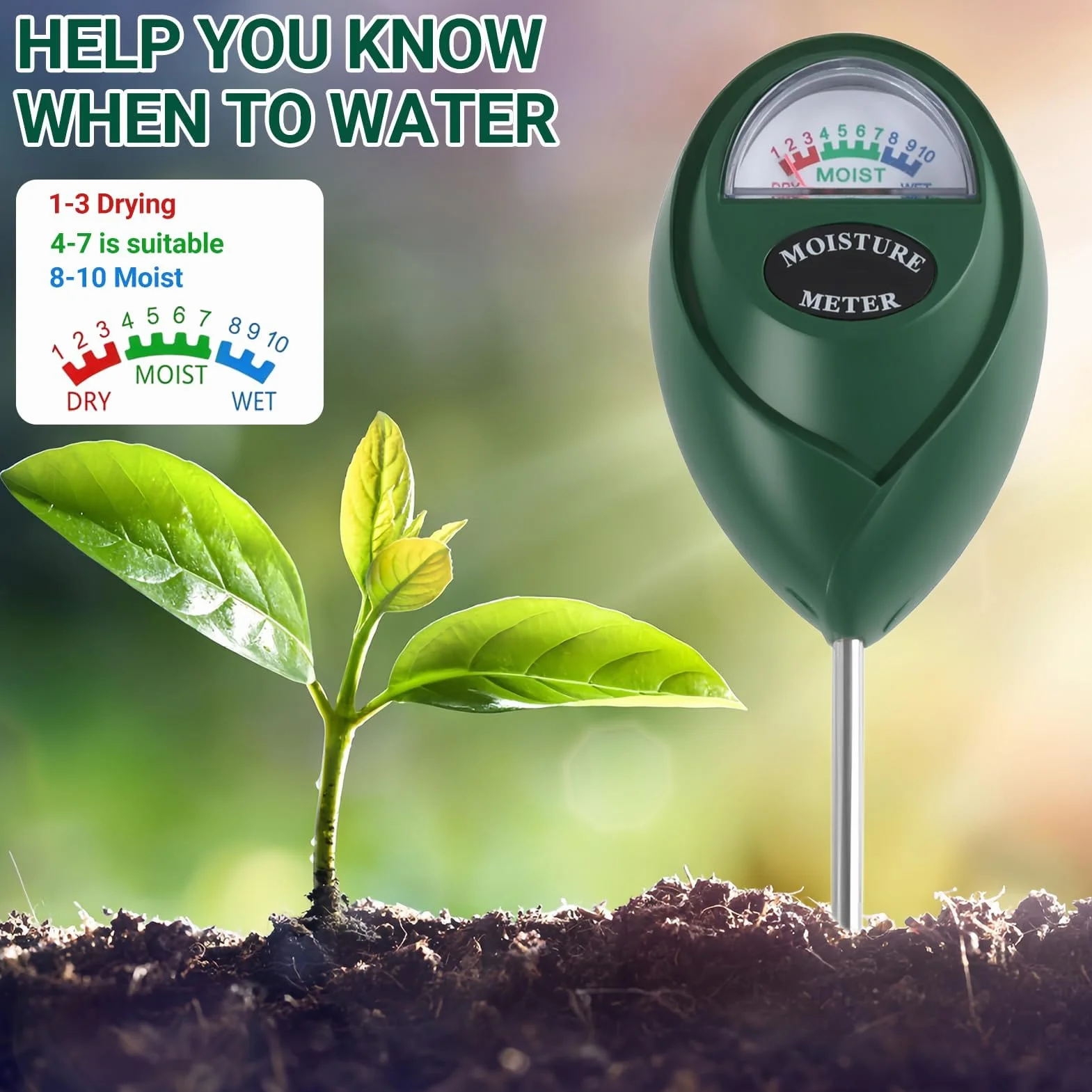 medidor Humedad Plantas, Higrometro de Suelo para Interior y Exterior, Monitor de Riego con Esfera Grande y Precisa, No Requiere Baterías, Cuida Tus Flores y Jardín con Eficiencia Gadget