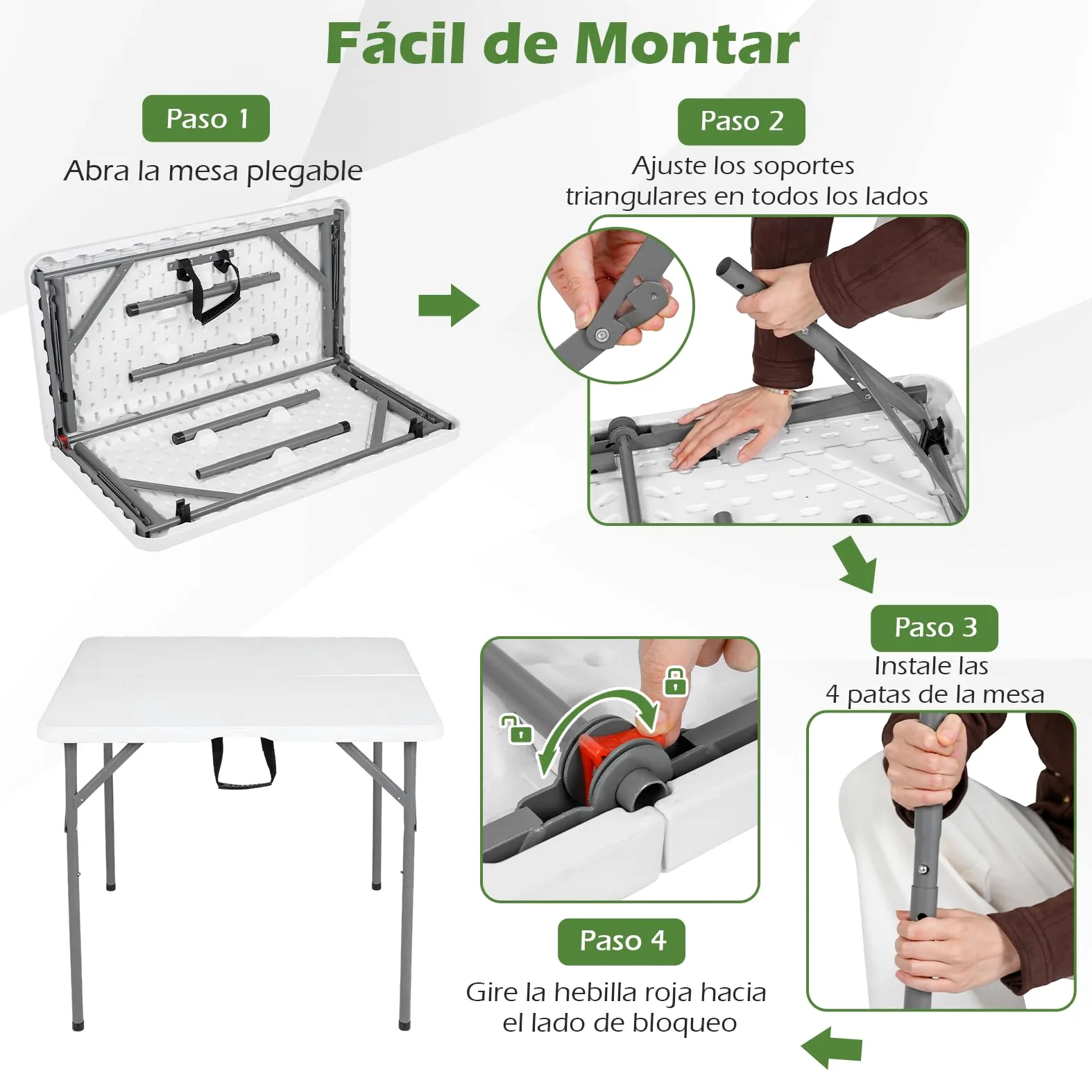 COSTWAY Mesa Plegable Picnic, 86 x 85,5 x 75 cm, Cuadrada | Mesa Camping Portátil de HDPE, Asa de Transporte, Fácil de Montaje, Interior Exterior Jardín Terraza Playa Cocina, Blanco
