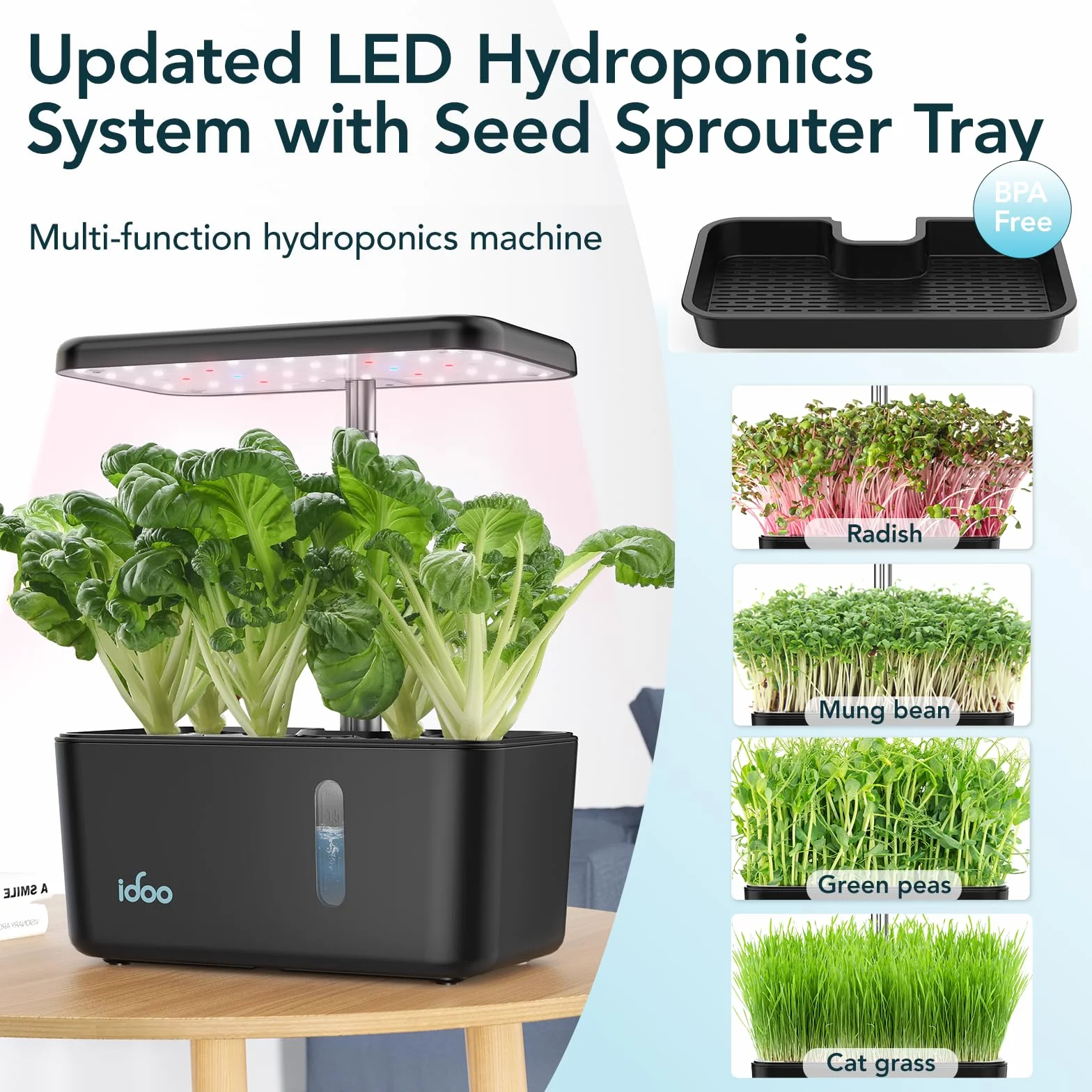 iDOO Sistema de Hidroponia, Interior Cultivo Hidroponico Kit con Iluminación LED Automática, Hidroponia Kit Completo, Huerto Interior con Temporizador Automático, Altura Ajustable, 5 Vainas