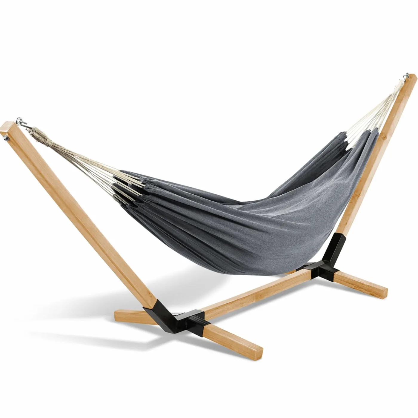 IDMarket - Hamaca con soporte de madera y tela gris antracita TAHITI