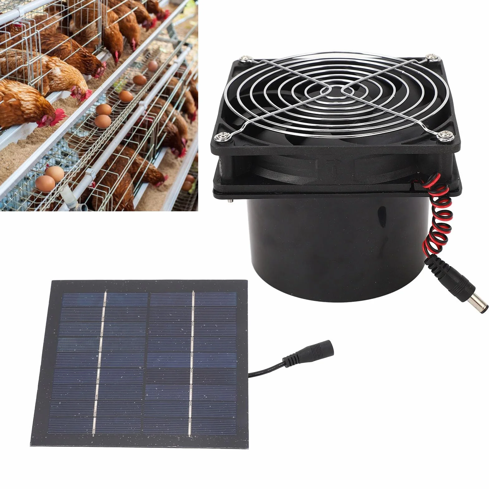 Extractor solar 50W, panel solar 5-12V, de ventilación para cocina, invernadero, casa de mascotas, gallinero y garaje.