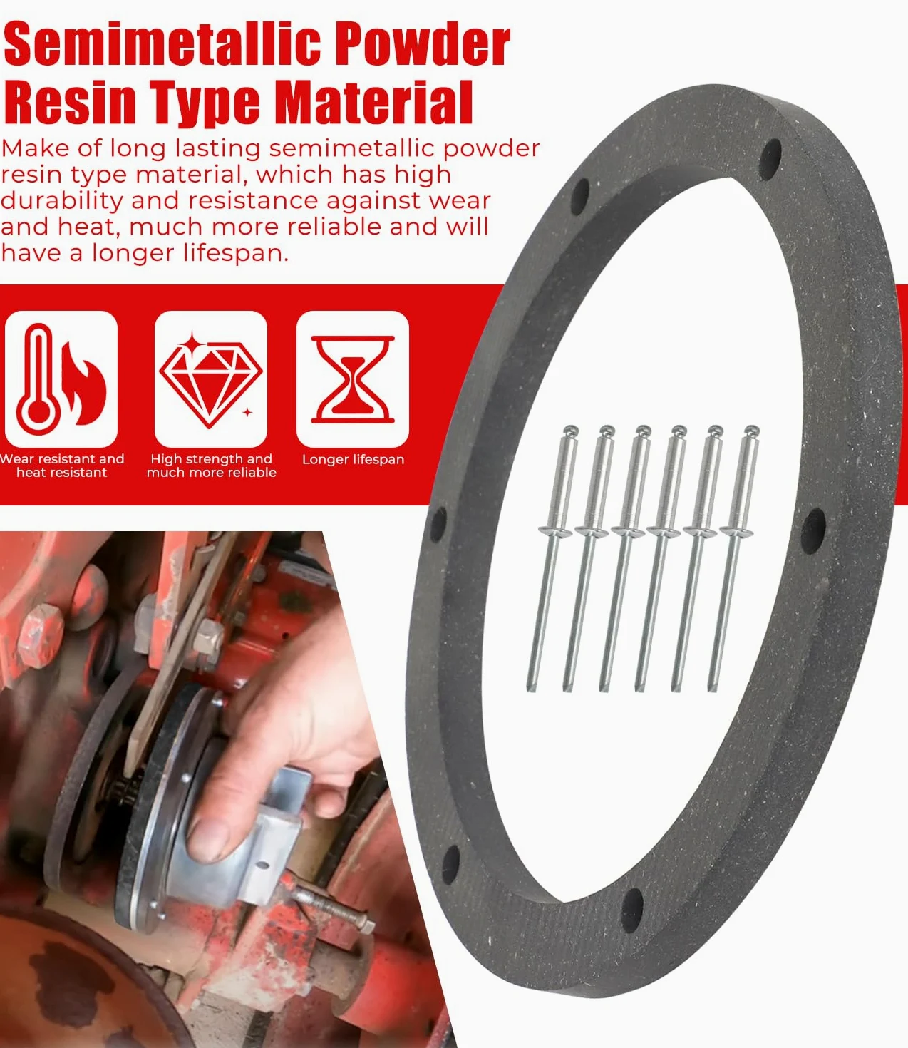 Forro de embrague para cortacésped Gravely con remaches de repuesto para 08751000 06807800 para modelos Gravely, piezas de embrague de resina
