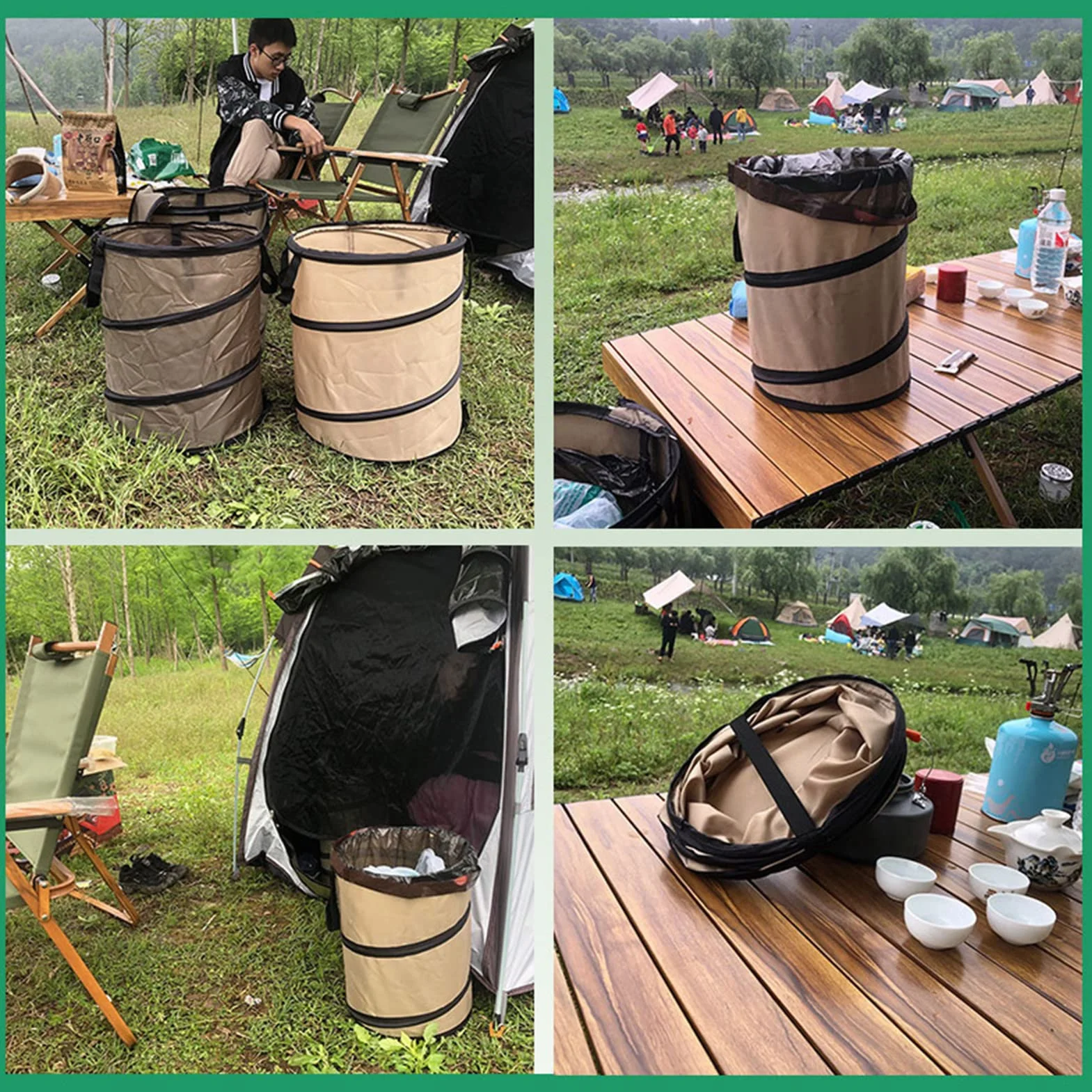 Tissting Bolsas de Basura Sacos de Jardín, 38L 34cm Saco de Jardín Tela Oxford Bolsa Jardin Plegable Bote de Basura para Acampar para Hojas, Restos de Poda y Residuos de Plantas Verde Militar