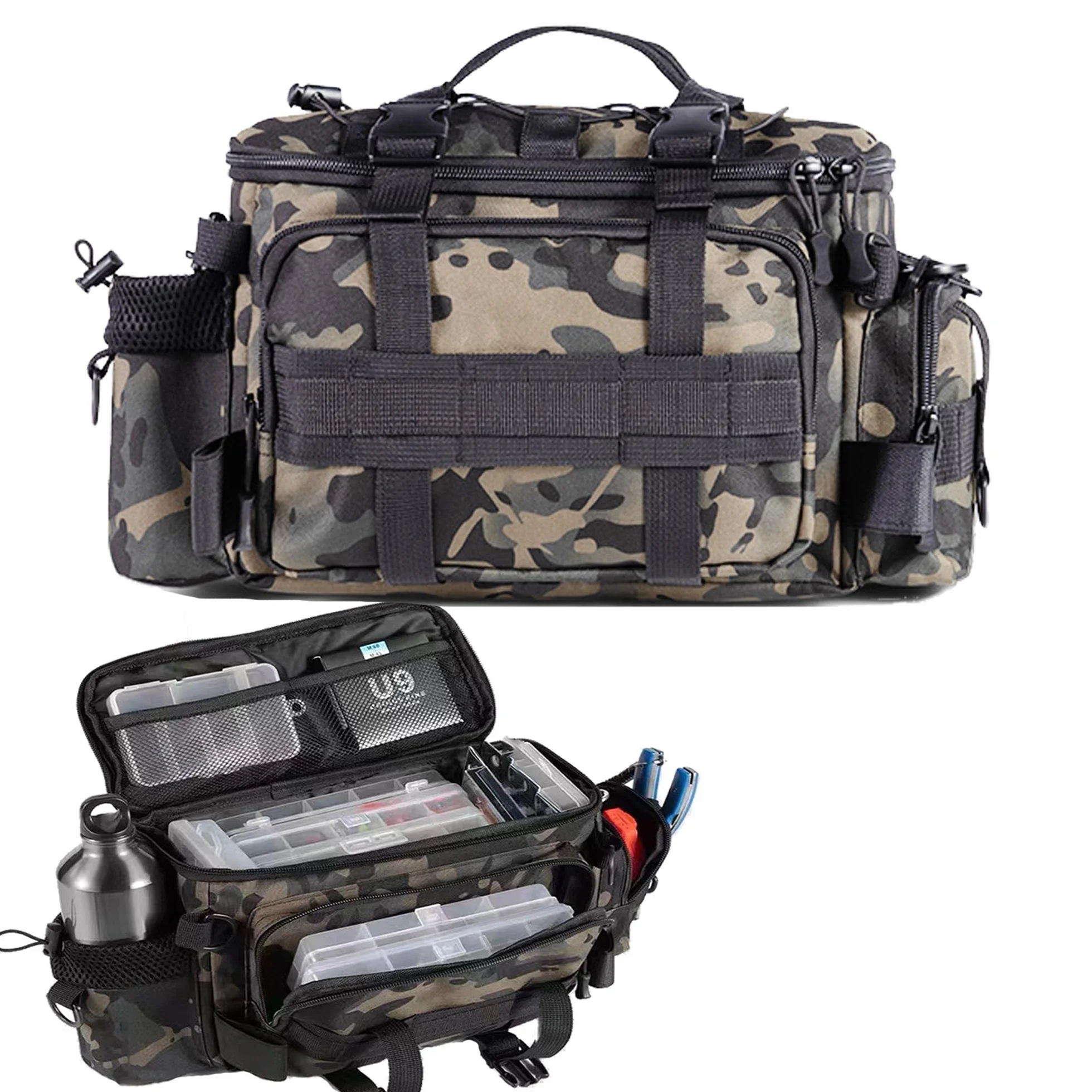 YUEMING Bolsa de Aparejos de Pesca Multifuncional, Gran Capacidad, Kit de Accesorios con Correas Ajustables