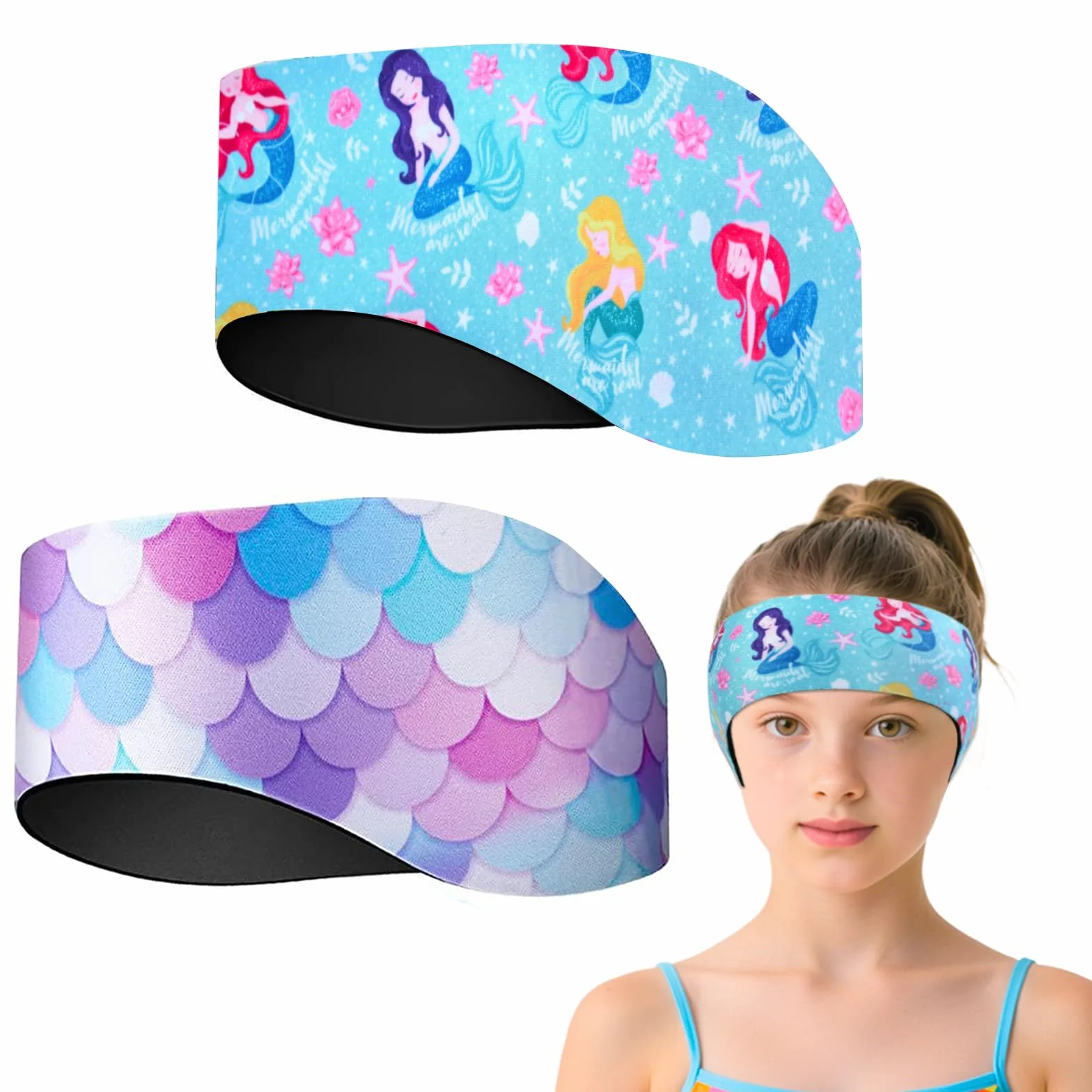 Diadema de Natación Impermeable Ajustable para Niños 2 PCS - Cinta para Nadar Surfear Ducharse