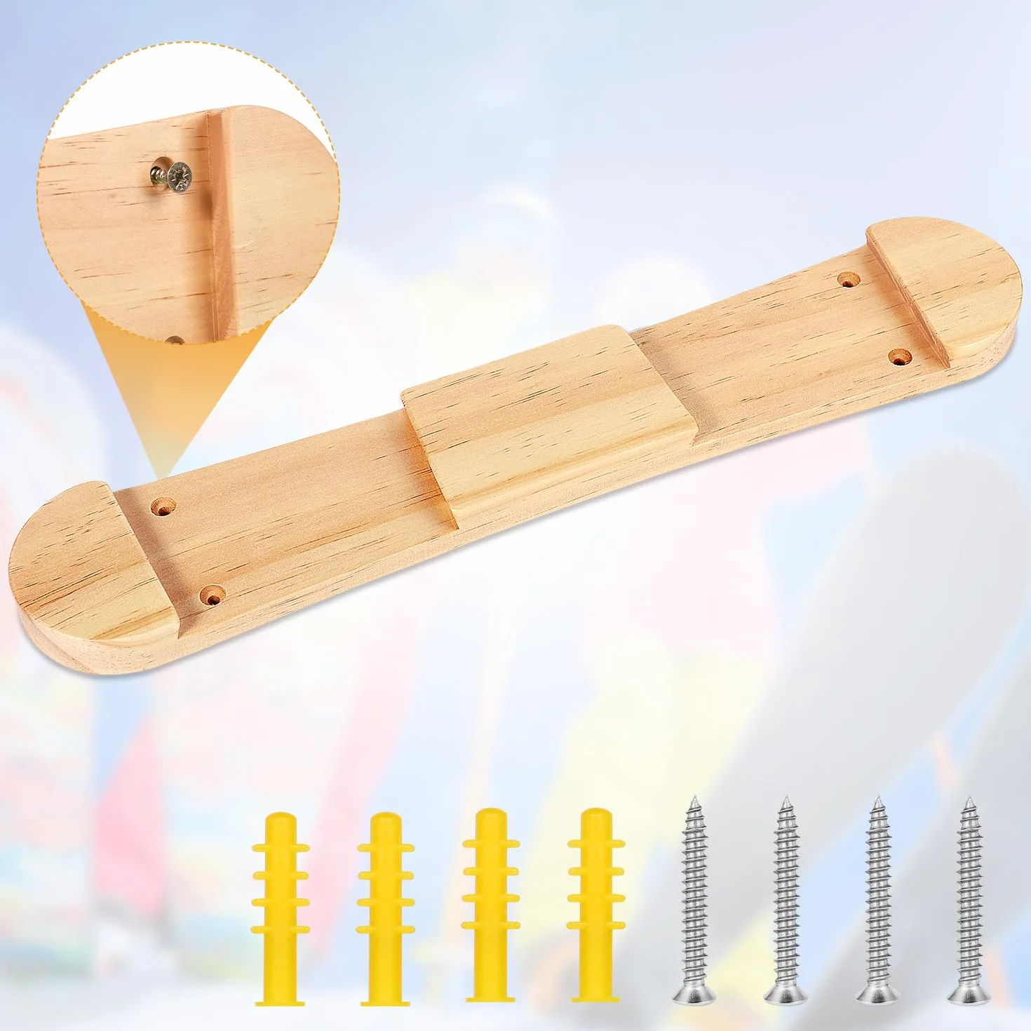 PEUTIER Portaesquís de Madera Minimalista, Colgador de Pared para Snowboard Estante de Exhibición