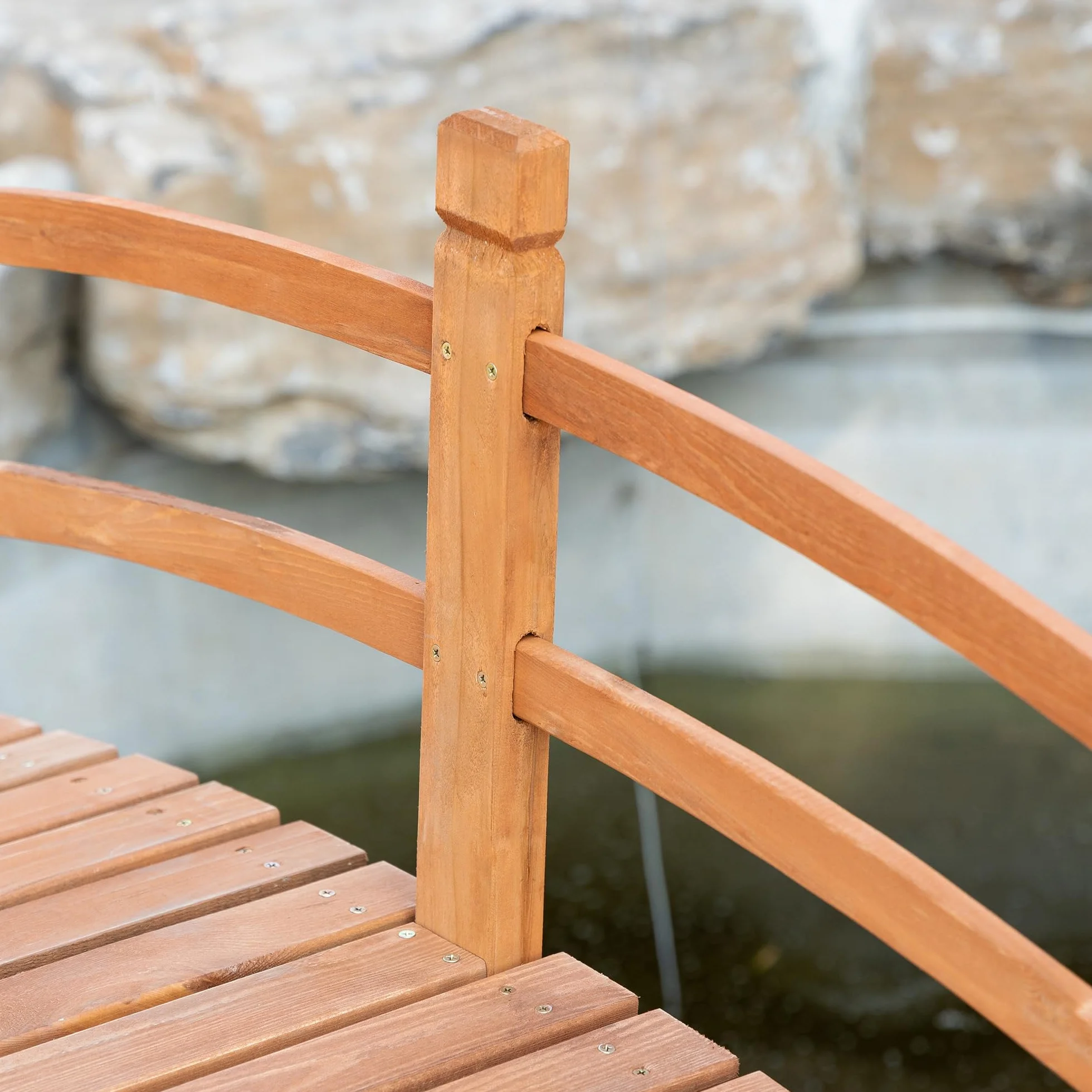 Outsunny Puente de Arco de Madera 185x72x58 cm con Pasamanos Puente de Jardín para Decoración Patio Carga 200 kg Natural