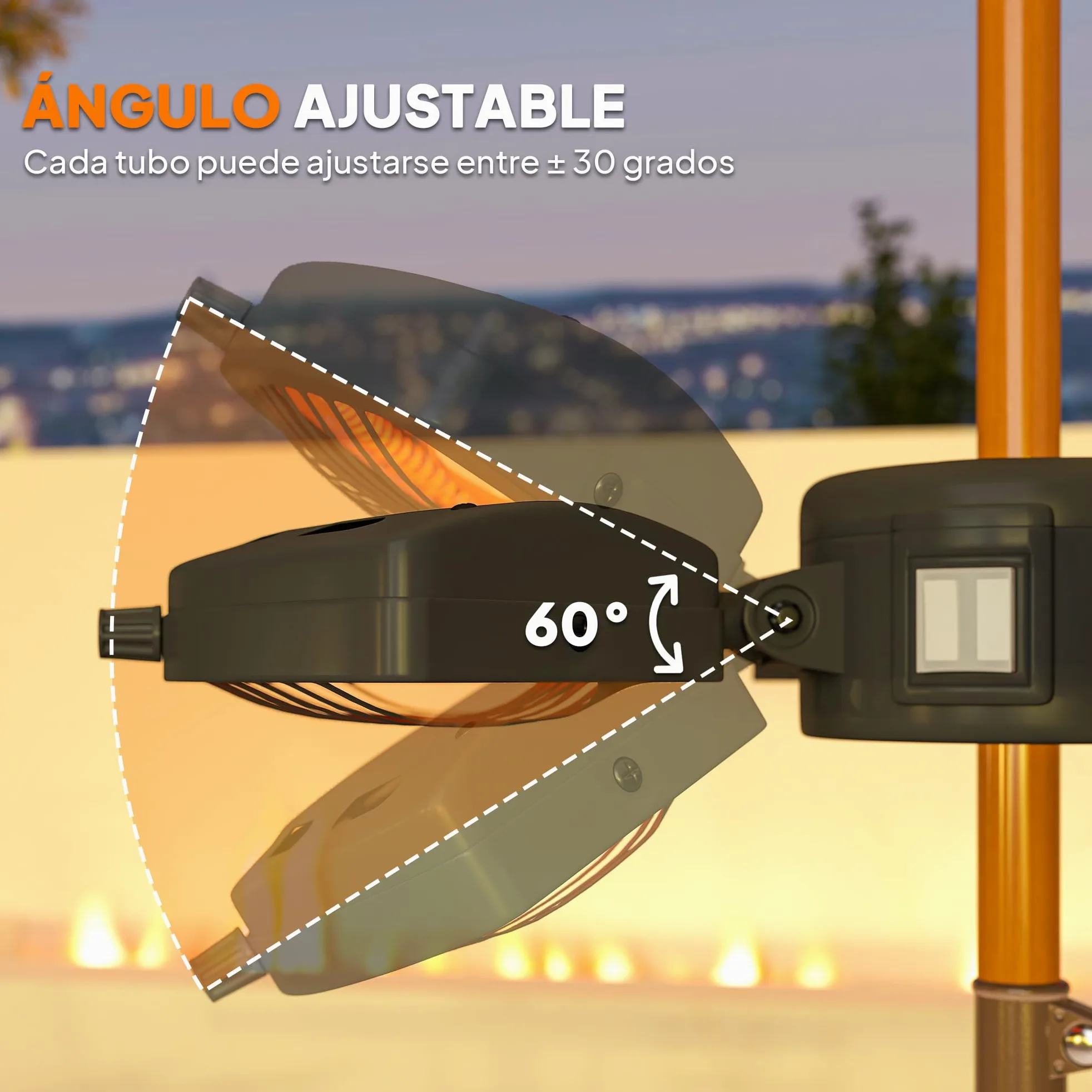 Outsunny Calefactor por Infrarrojos para Parasol 800/1600/2400W Negro | Estufa Exterior Eléctrica de Aluminio, 3 Niveles de Calentamiento, Protección Antivuelco, IP44, para Terraza Patio Jardín