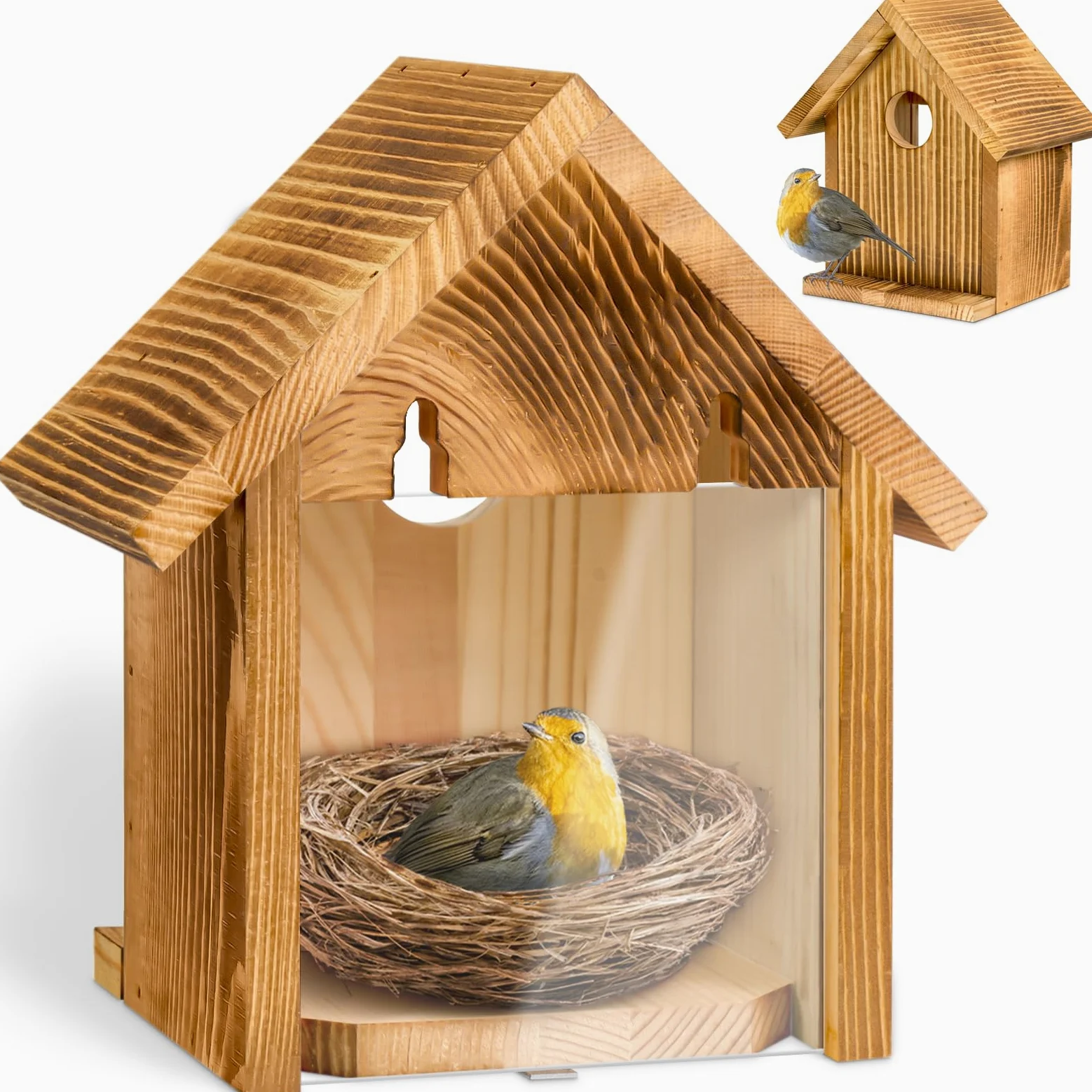 Casas para pájaros con Ventana para Exteriores con 2 Ganchos potentes, casa de pájaros Transparente para Ver el Interior, Casas de pájaros de Madera para Pintar al Aire Libre, Caja de anidación de