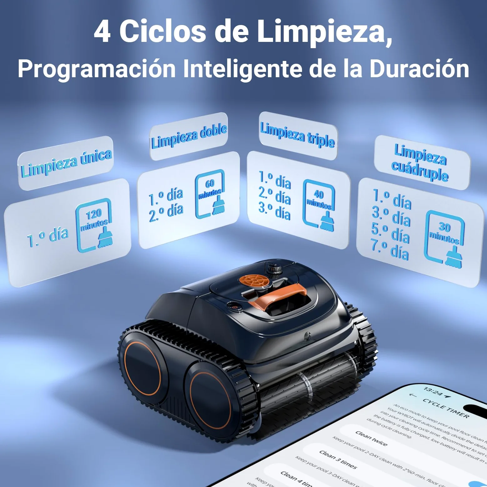WINNY POOL CLEANER Winny C1 Robot Piscina y Limpiafondos Piscina-Sin Cables, 150 min de Autonomía, Limpia Paredes y Fondo, Navegación Inteligente, Auto-Aparcamiento, Naranja Negro