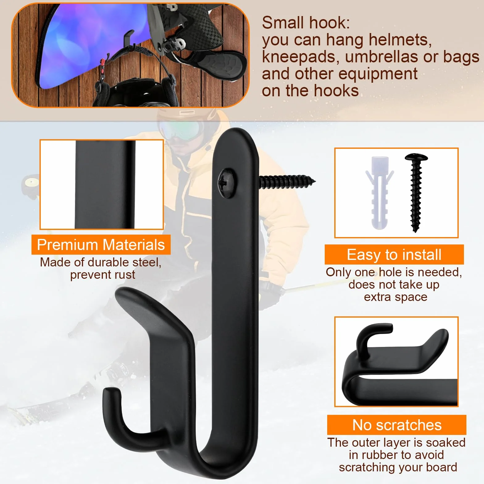 PEUTIER Soporte de Pared para Snowboard Horizontal, Estante de Exhibición de Acero Fuerte, Montaje de Pared para Snowboard, Tabla de Esquí, Longboard (Negro)