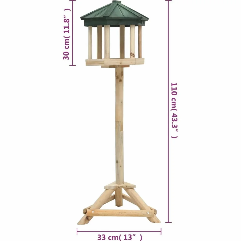 Mangloder Comedero para pájaros con soporte de madera maciza de abeto, 33 x 110 cm, resistente a la intemperie, para jardín, balcón, terraza, comedero abierto para observación de aves silvestres y