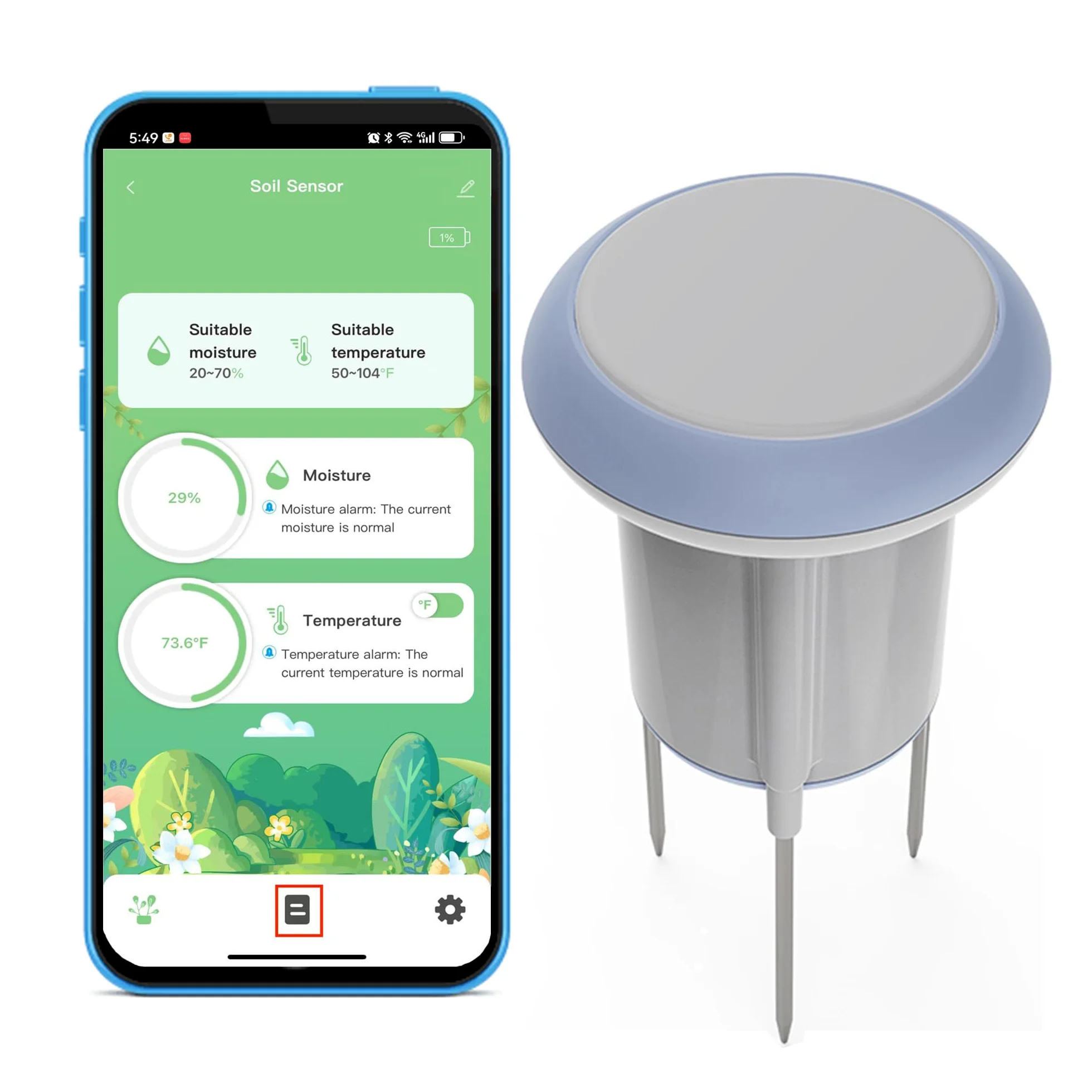 Sensor inteligente de suelo WiFi con medidor de humedad y temperatura, monitor en tiempo real para jardín y granja