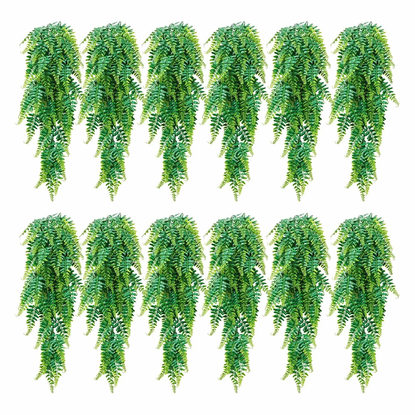VEVOR Helechos Artificiales Paquete de 12, Helechos de Boston Artificiales Colgantes Longitud de 813 mm, Hojas de Seda y LDPE sin Maceta para Interior y Exterior Porche Balcón Hogar Decoración Jardín