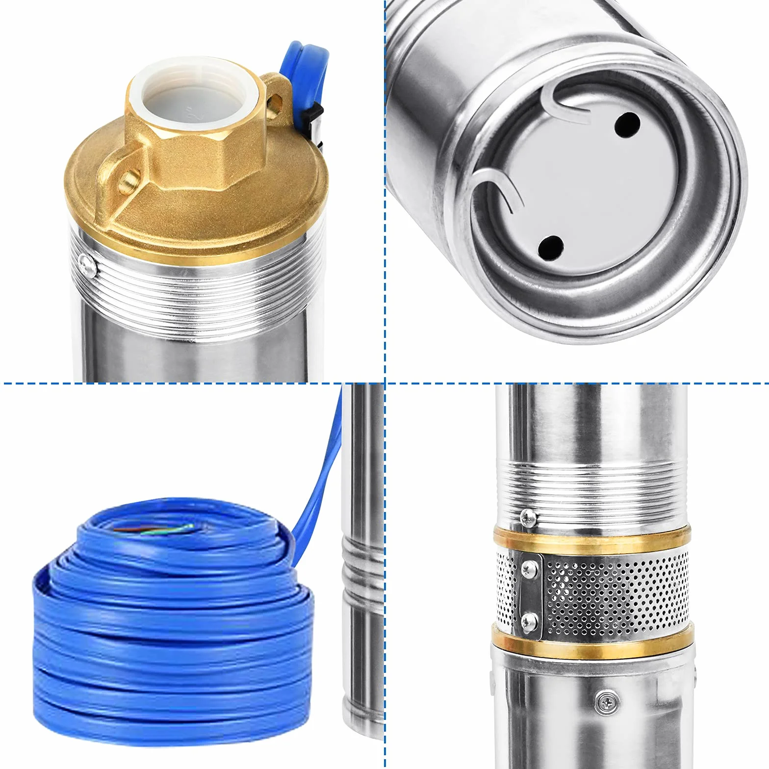 Froadp 4 pulgadas Bomba de Pozo Sumergible de Acero Inoxidable, 220V Bomba Eléctrica con 20m Conexión Cable y Caja de Control, 4000L/h Bombas Sumergibles para Fuentes Bodegas Estanques Jardín (370W)