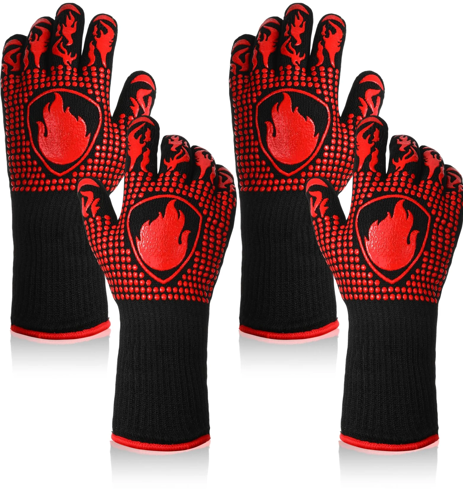 2 pares de guantes de barbacoa 1472 resistentes al calor, guantes de parrilla ignífugos, guantes de horno de silicona antideslizantes para asar, cocinar, hornear, freír