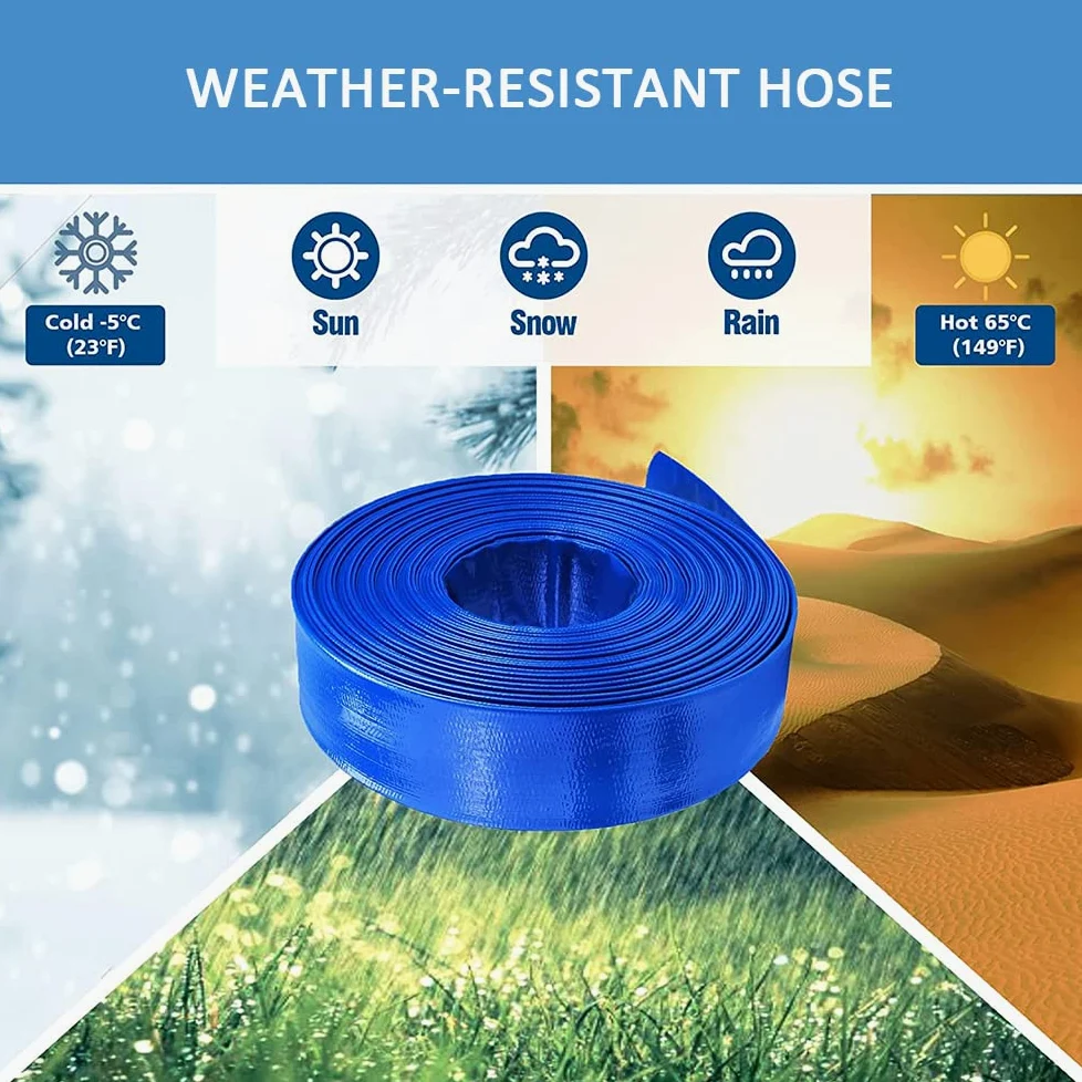 Manguera de Piscina de retrolavado de Servicio Pesado Manguera de Descarga de Agua Plana con Abrazadera Resistente,2inch,50m