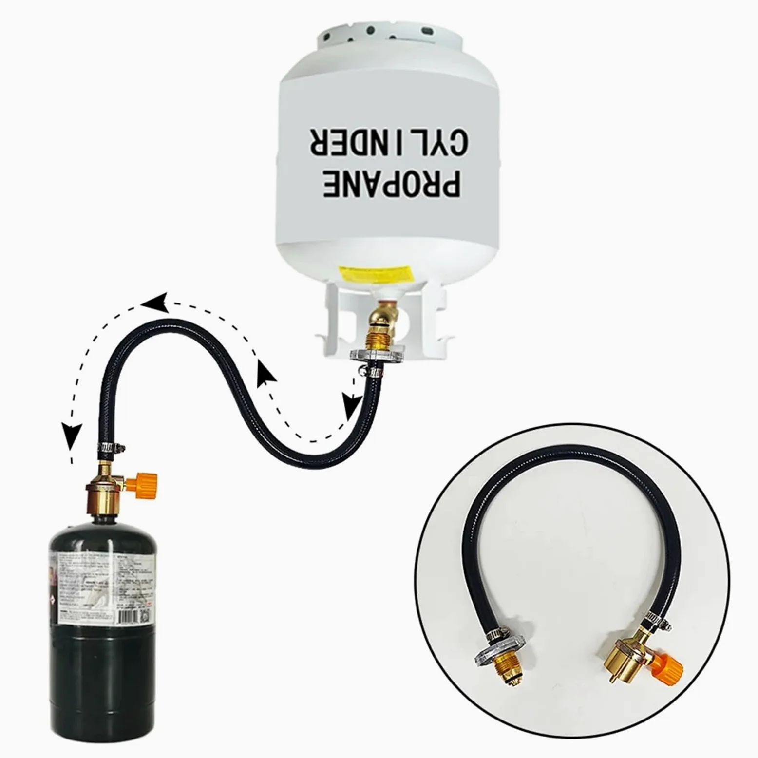 Adaptador de manguera cilíndrica para estufa de gas, adaptador de recarga de propano con manguera de conexión de válvula de control de encendido y apagado