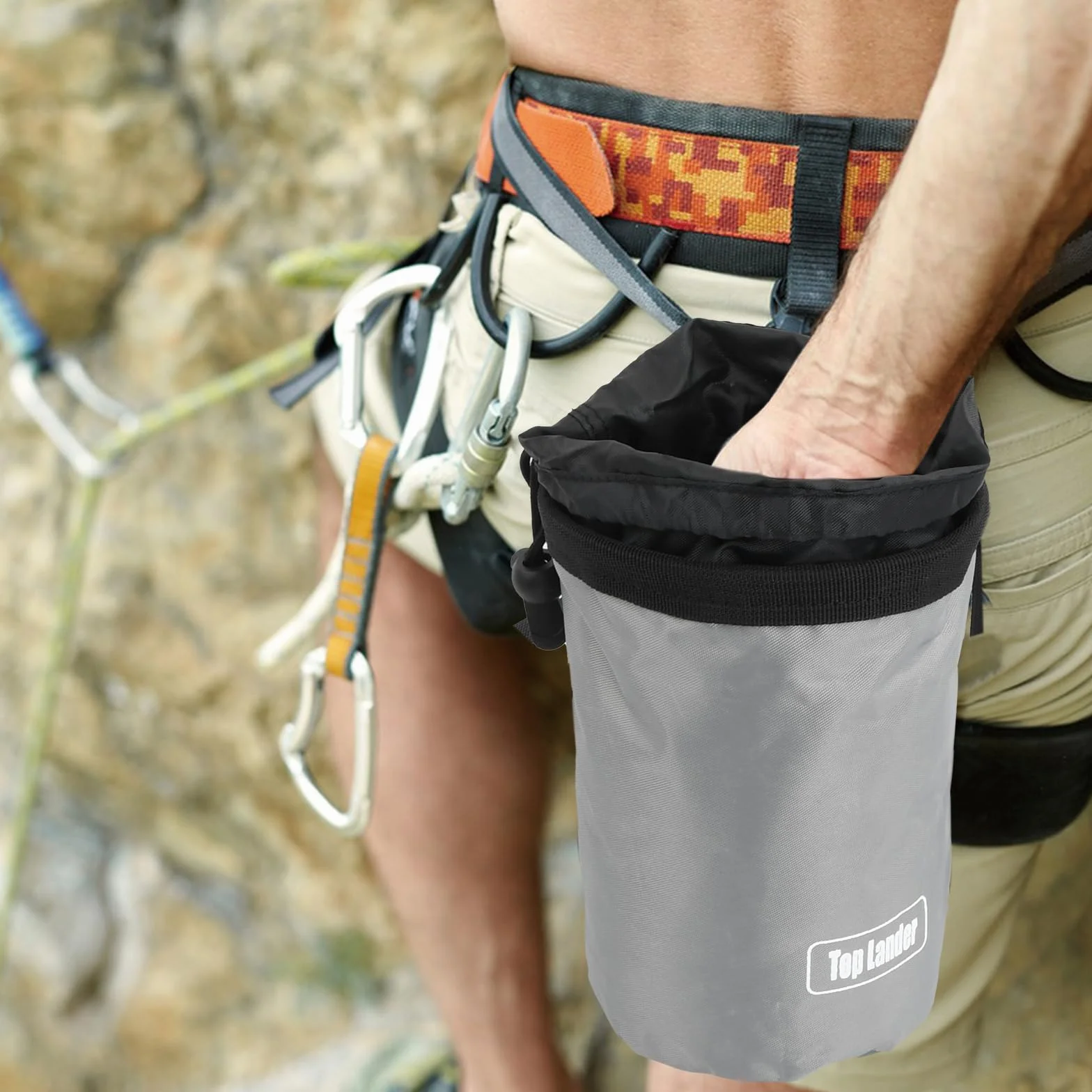 Bolso de Tiza para Escalada con Mosquetón Cremallera, Bolsa de Tiza Ripstop de Gran Capacidad para Bouldering Alpinismo Gimnasia