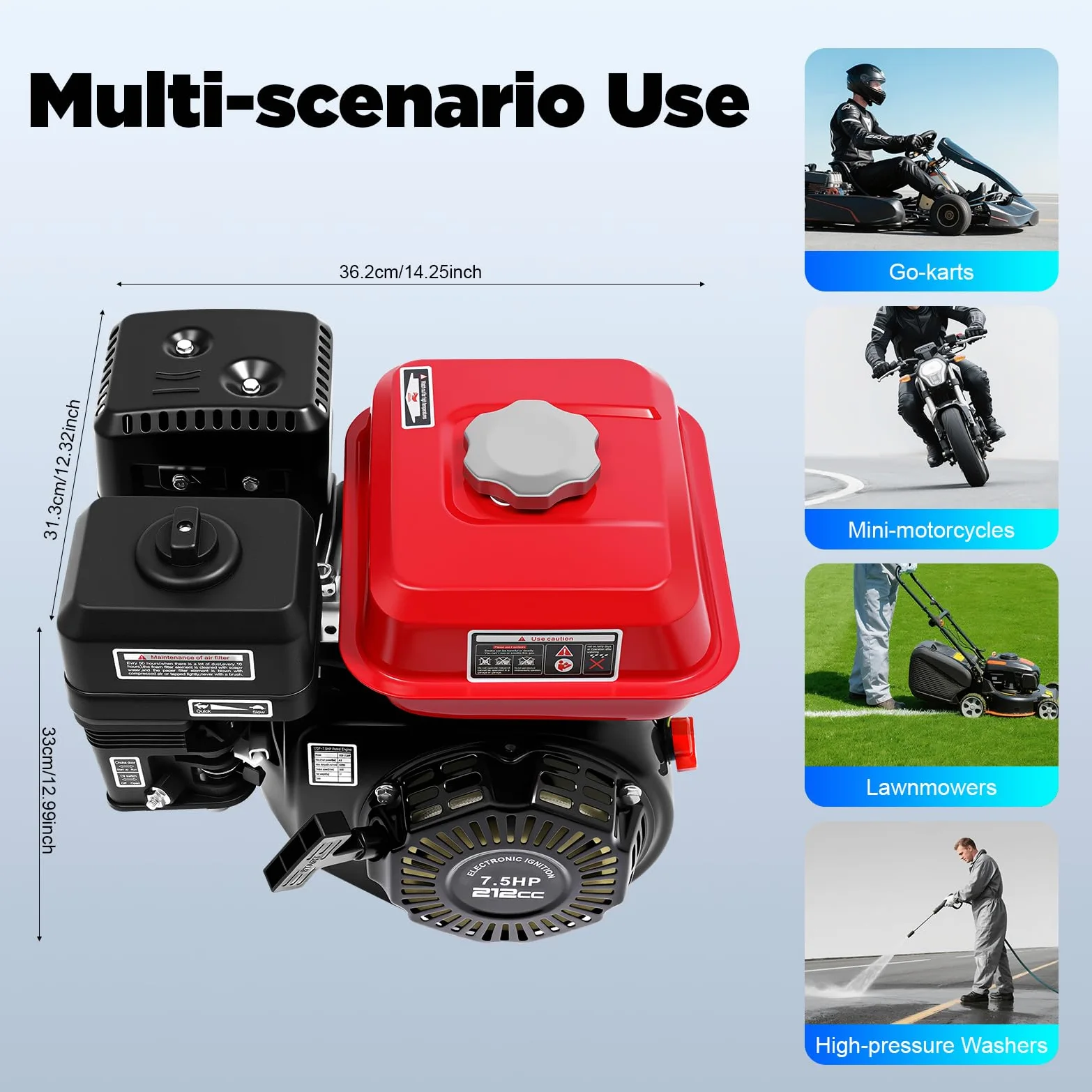 Motor de 7,5 CV Go Kart de 4 tiempos, motor de gasolina, motor estacionario, motor de karting, 4 kW, refrigerado por aire, con protección contra falta de aceite, motores estacionarios, motores