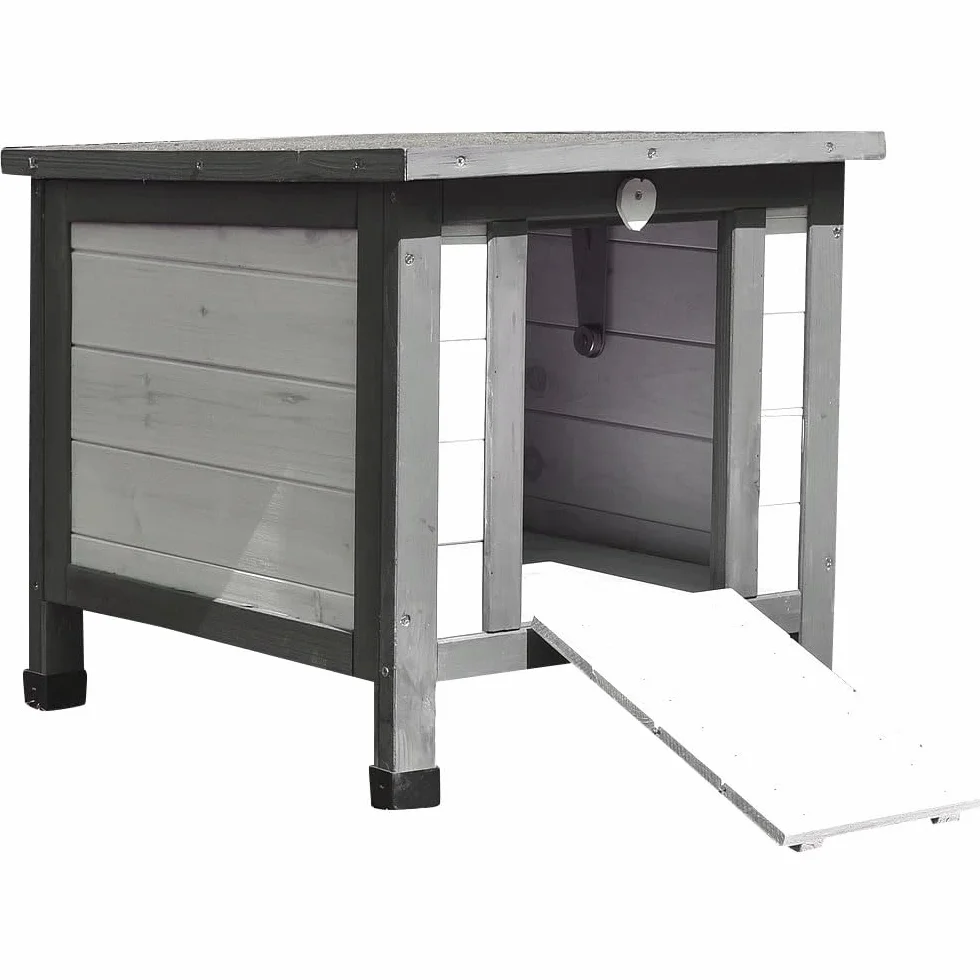 Melko Casa de erizo resistente al invierno con suelo y techo resistente a la intemperie para erizos con tapa plegable, 50 x 45 x 43 cm, cabaña para erizos, color gris y blanco