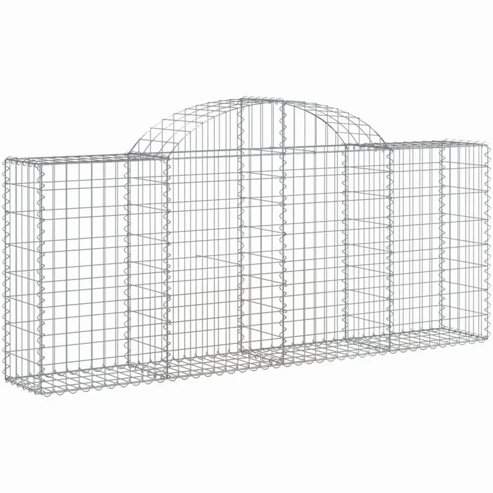 Gaviones con arco alto, 6 unidades, 200 x 30 x 80/100 cm, hierro galvanizado para barreras de jardín y protección visual como pared decorativa de gaviones de alambre robusto