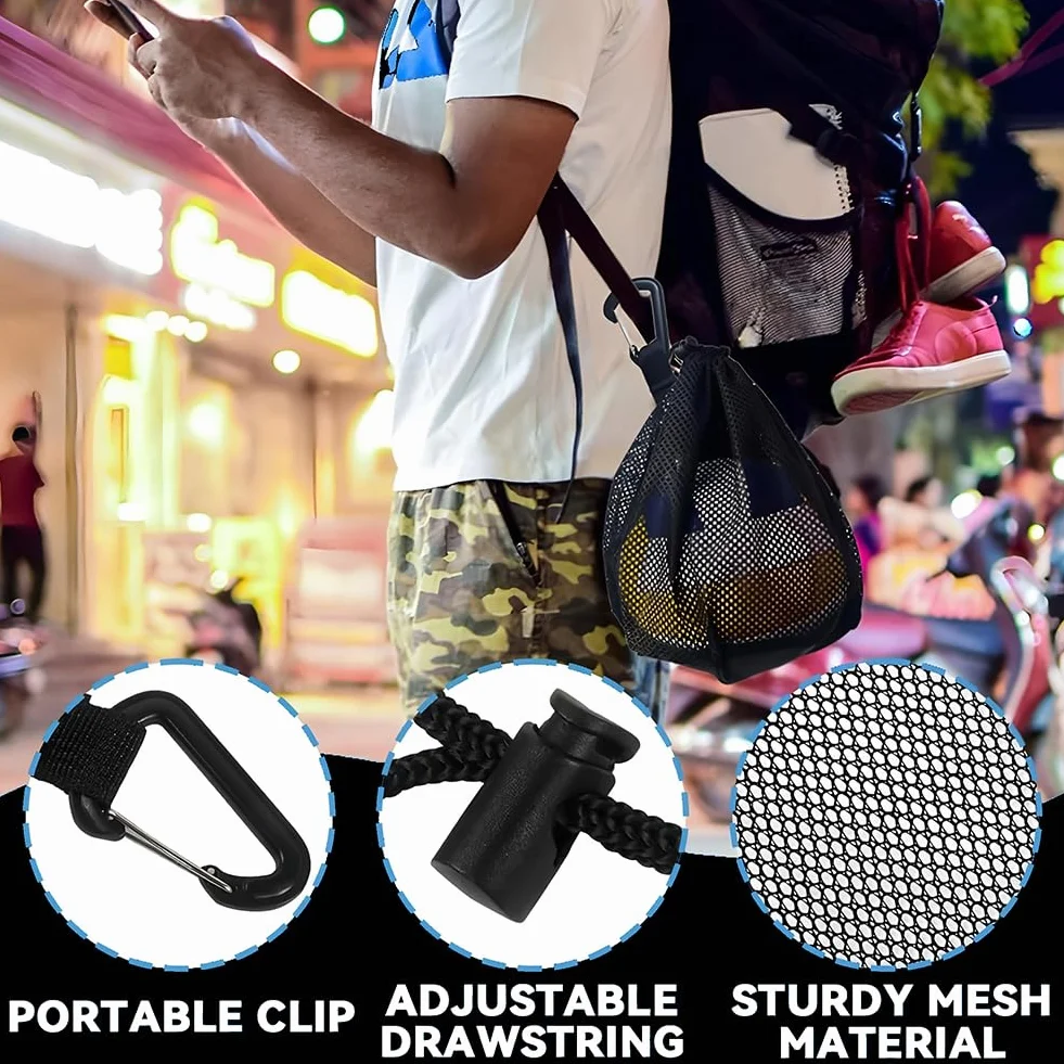 Bolsa de Malla para Pelotas Saco de Pelota con Cordón y Gancho para Baloncesto Fútbol Voleibol Negro
