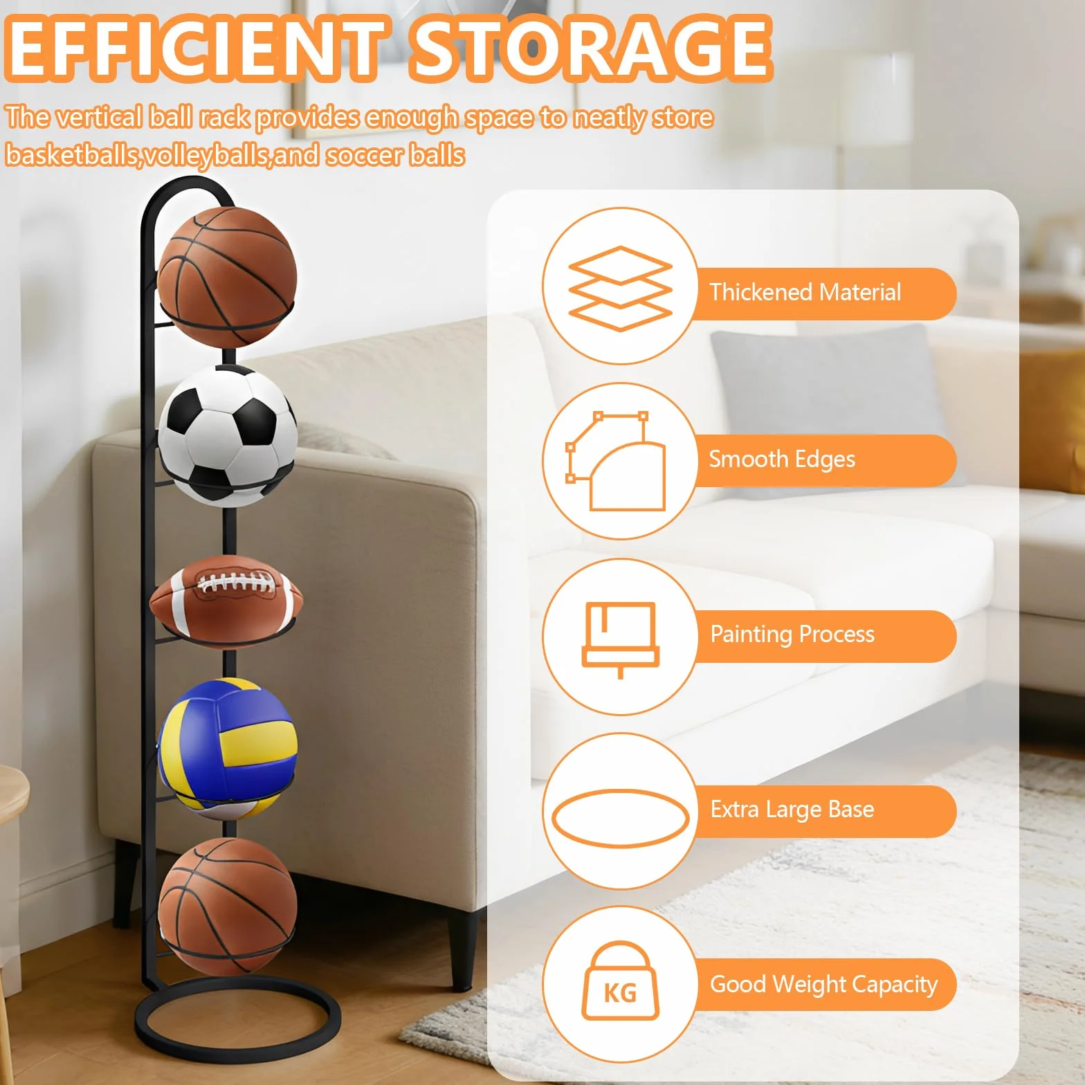 5 Niveles Soporte de Bola de Metal Negro, Estante Almacenamiento Balones Fútbol, Voleibol