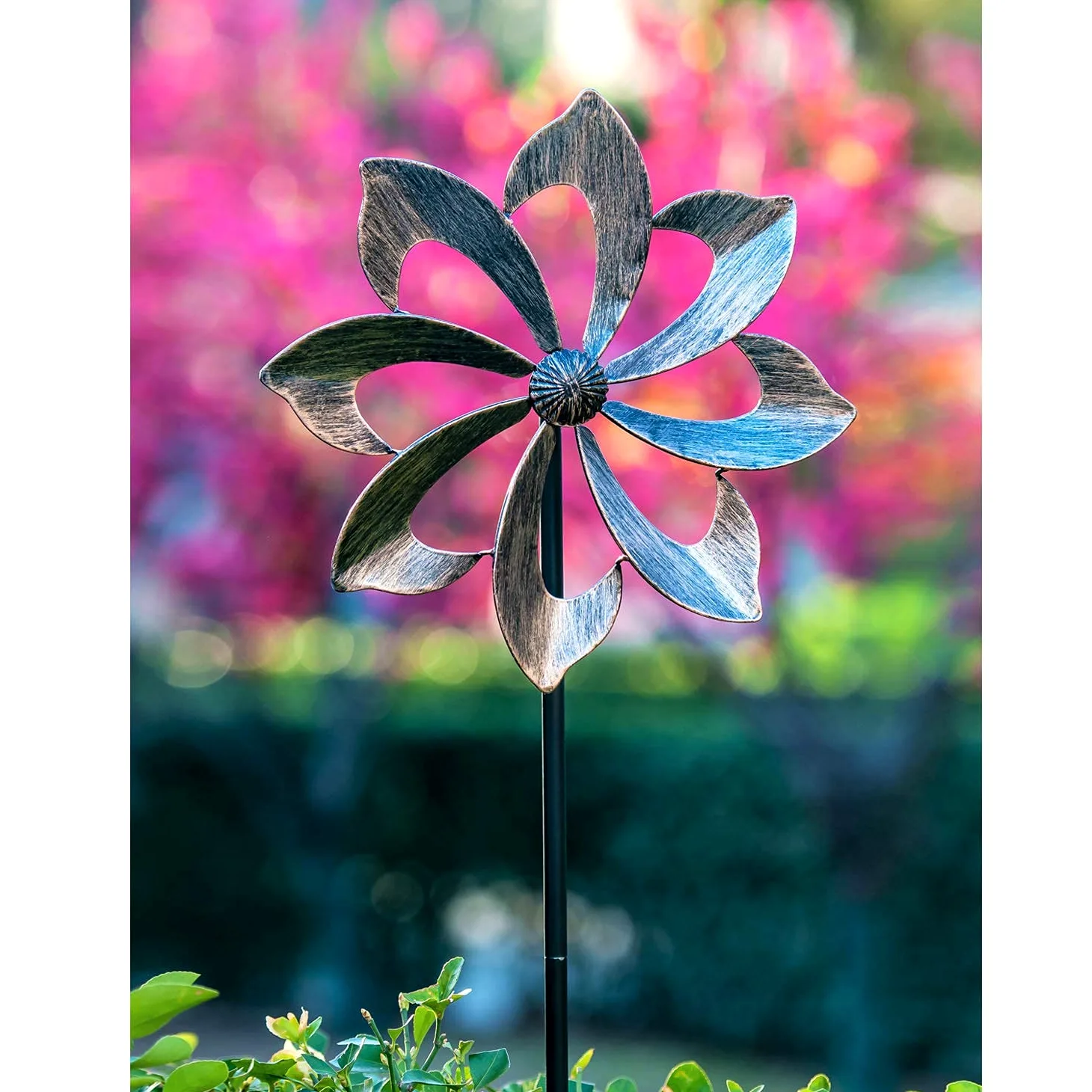 Wind Spinner Dahlia 155 cm (61 Pulgadas) Spinner cinético de Viento para Exterior - Construcción de Metal Vertical para Jardín y Patio
