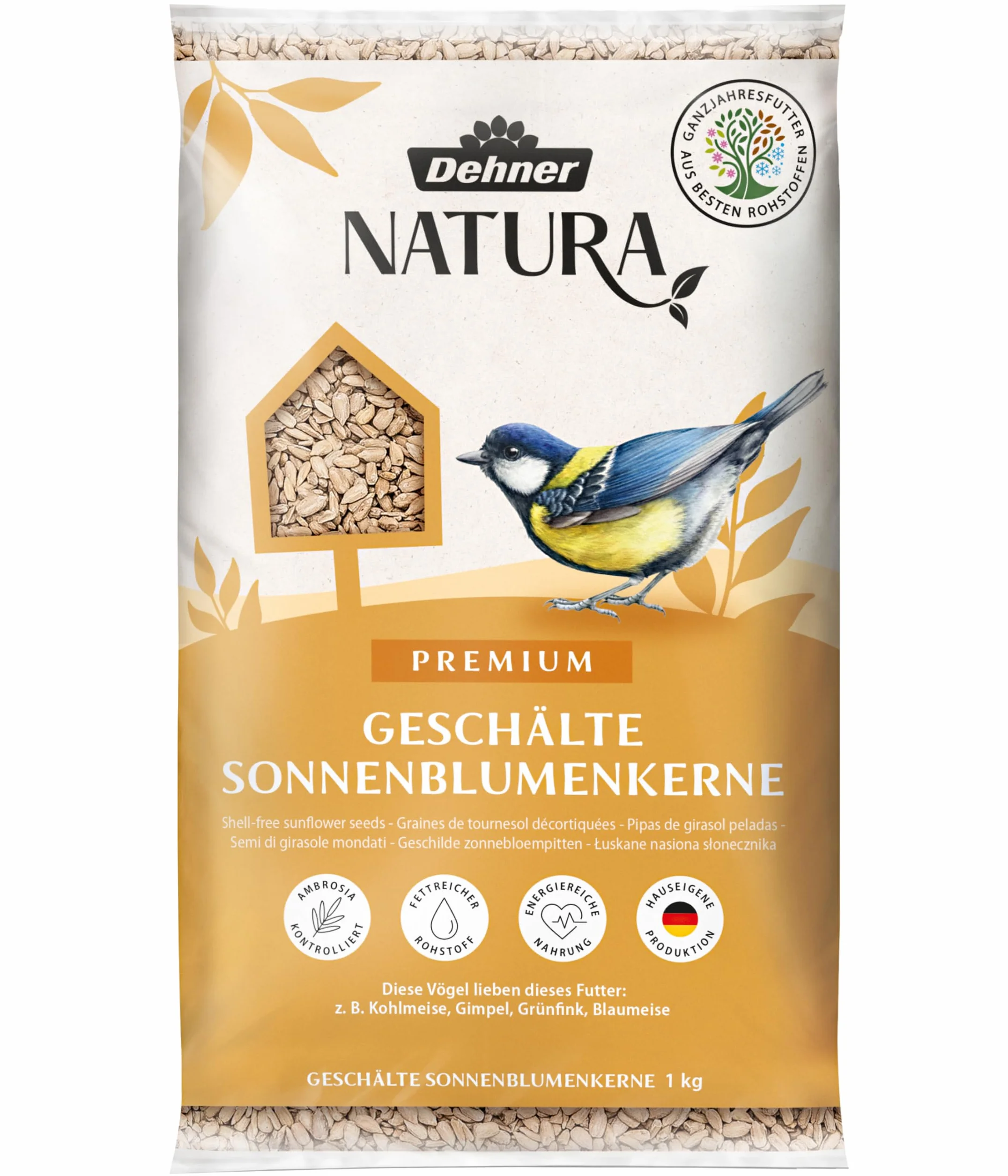 Dehner Natura Premium - Comida para Aves Silvestres sin cáscara, para Todo el año, Rica en proteínas, Alta energía, alimento para Aves Silvestres, 1 kg