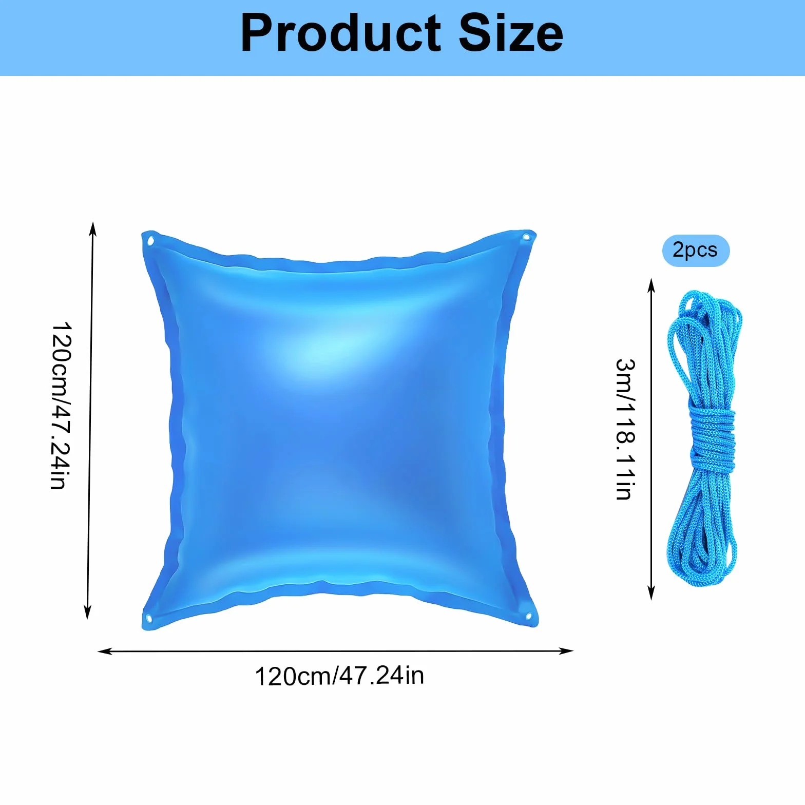Cojín de piscina de invierno, 120 x 120 cm, cojín de aire para piscina, cojín de aire rectangular, cojín de aire para piscina de invierno, cojín de aire para piscina resistente al invierno
