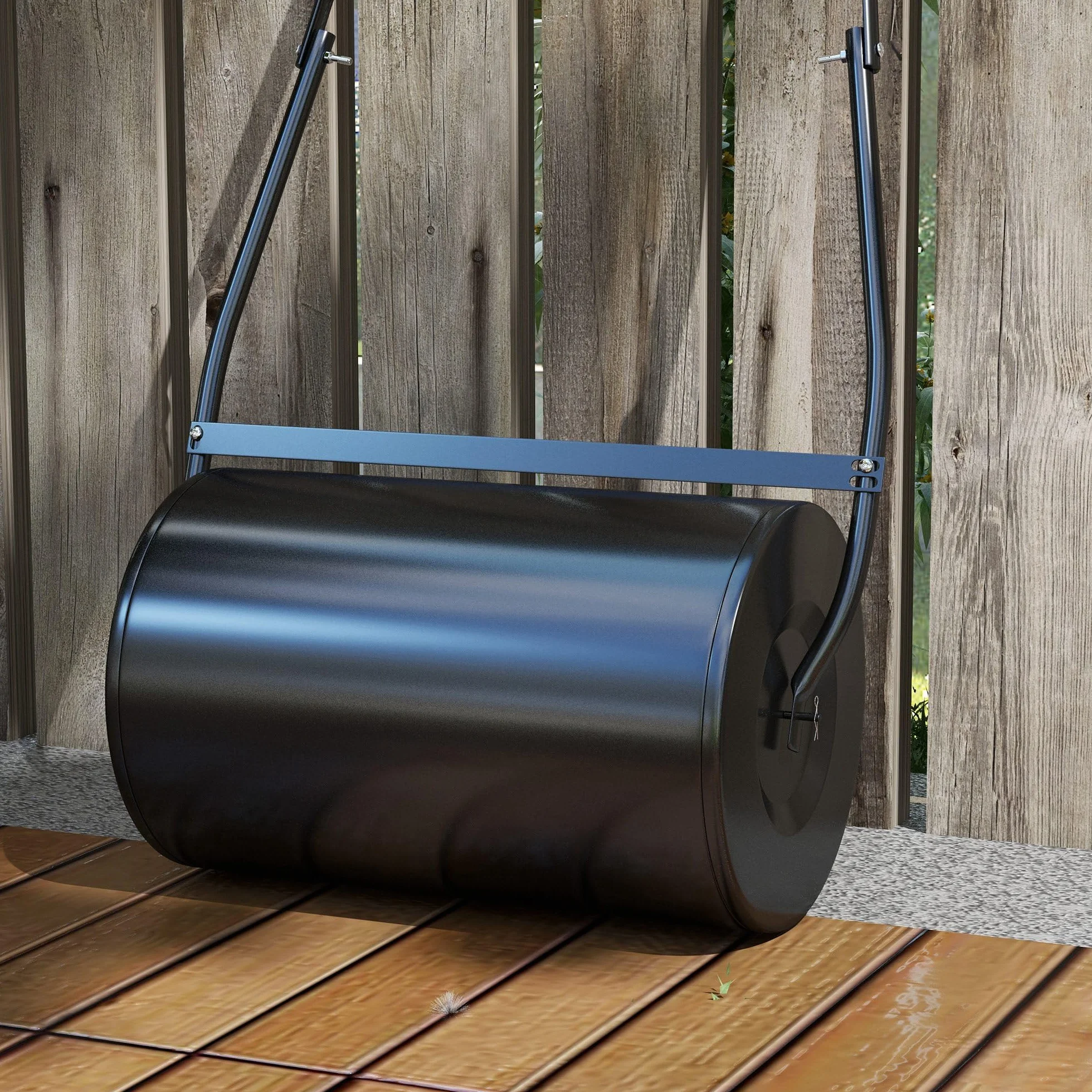DURHAND Rodillo de Césped de Jardín Apisonadora de Césped de Acero 38L Llena de Agua o Arena Medida de Rodillo Φ50x32cm Asa Desmontable