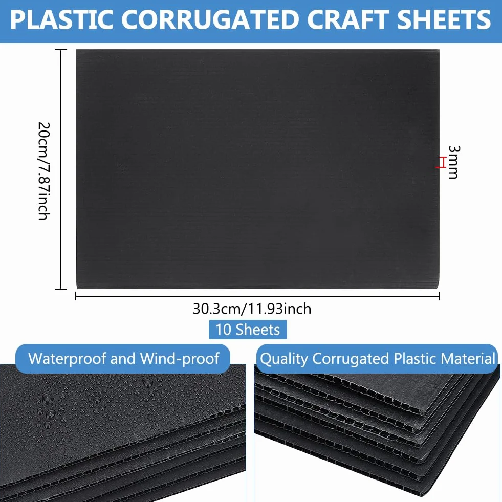BENECREAT 10 Piezas de Placas de Plástico Corrugado Negro, Señales de Jardín en Blanco Resistentes de 30x20cm, Tablero de Señalización Impermeable de 3mm para Señales de Venta de Casas