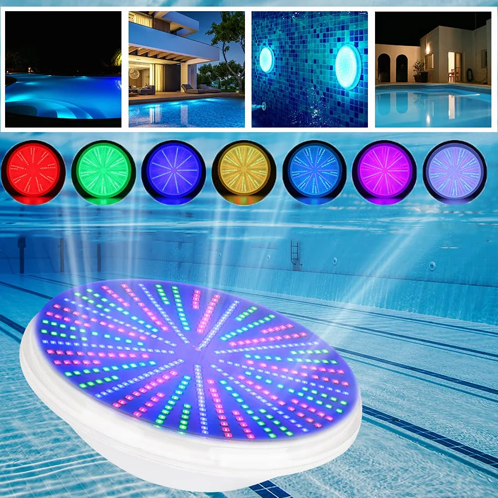 Pool Par56, iluminación de piscina RGB de 54 W con control remoto, foco subacuático, luz de piscina LED de 12 V CA/CC, resina lámpara de piscina plana para PC, impermeable IP68
