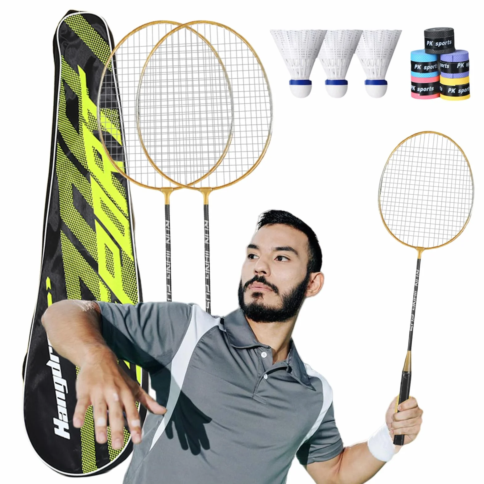 Juego de raquetas de bádminton ligero para adultos, agarre absorbente, exterior